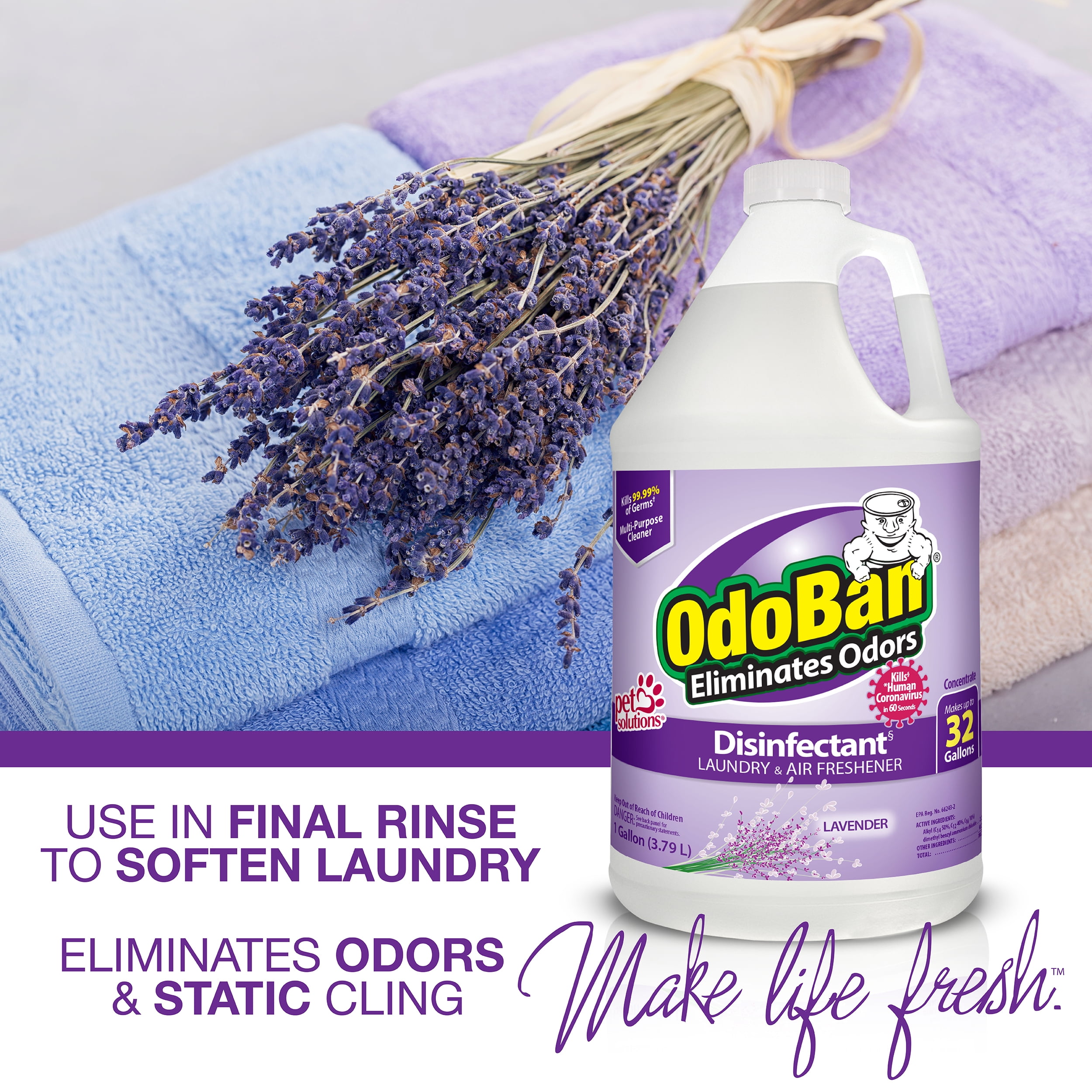 OdoBan Disinfectant Concentrate and Odor Eliminator, Multi-Purpose Cleaner (Lavender Scent, 256 fl oz) 2vssa