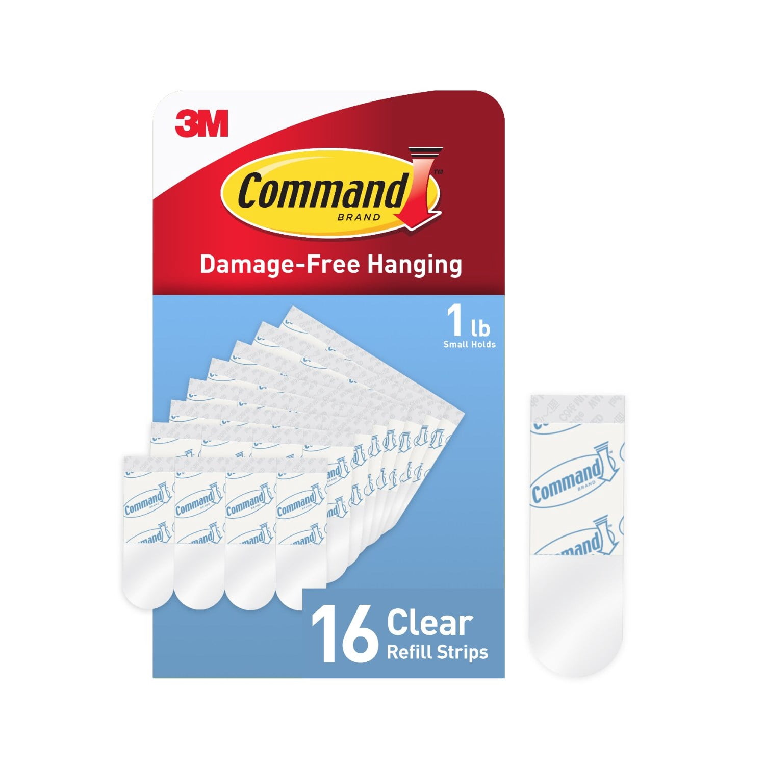 Command Small Clear Refill Strips for Indoor Hooks (Clear, 3 Pack, 16 Strips) cz0pl