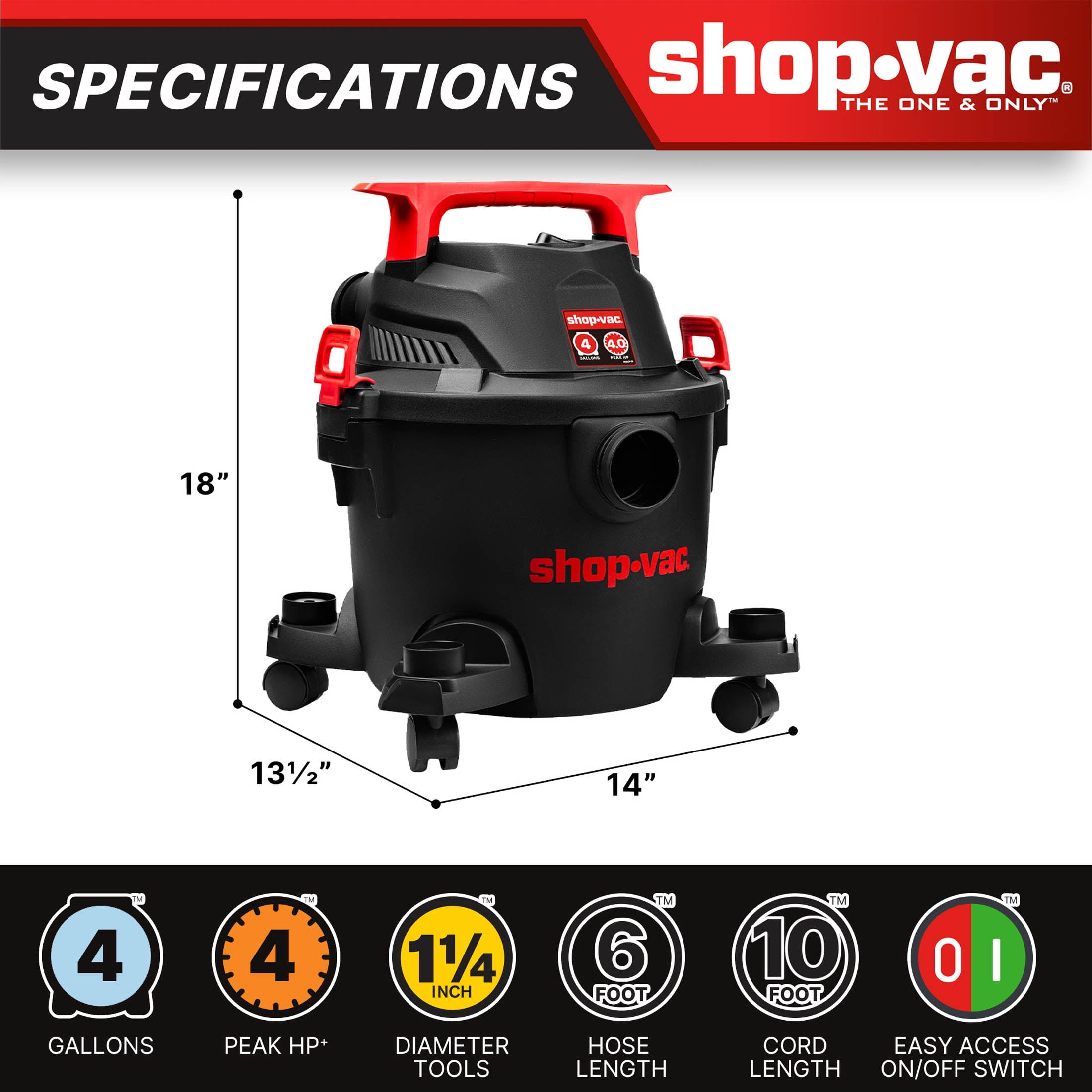 Shop-Vac Wet Dry Vacuum Cleaner with 4 Gallon Tank and Onboard Tool Storage (Black, 4 Gallon) vmoik