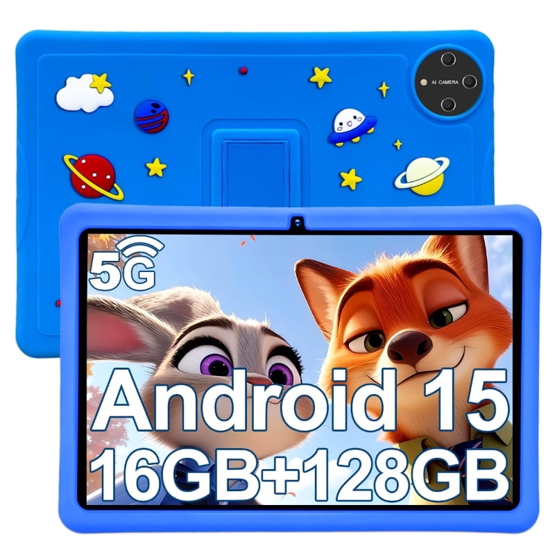 SHOUDUM Kids Tablet 10 in Android 15 Educational Learning Device with Shockproof Case (Blue, 128GB) 0vt29