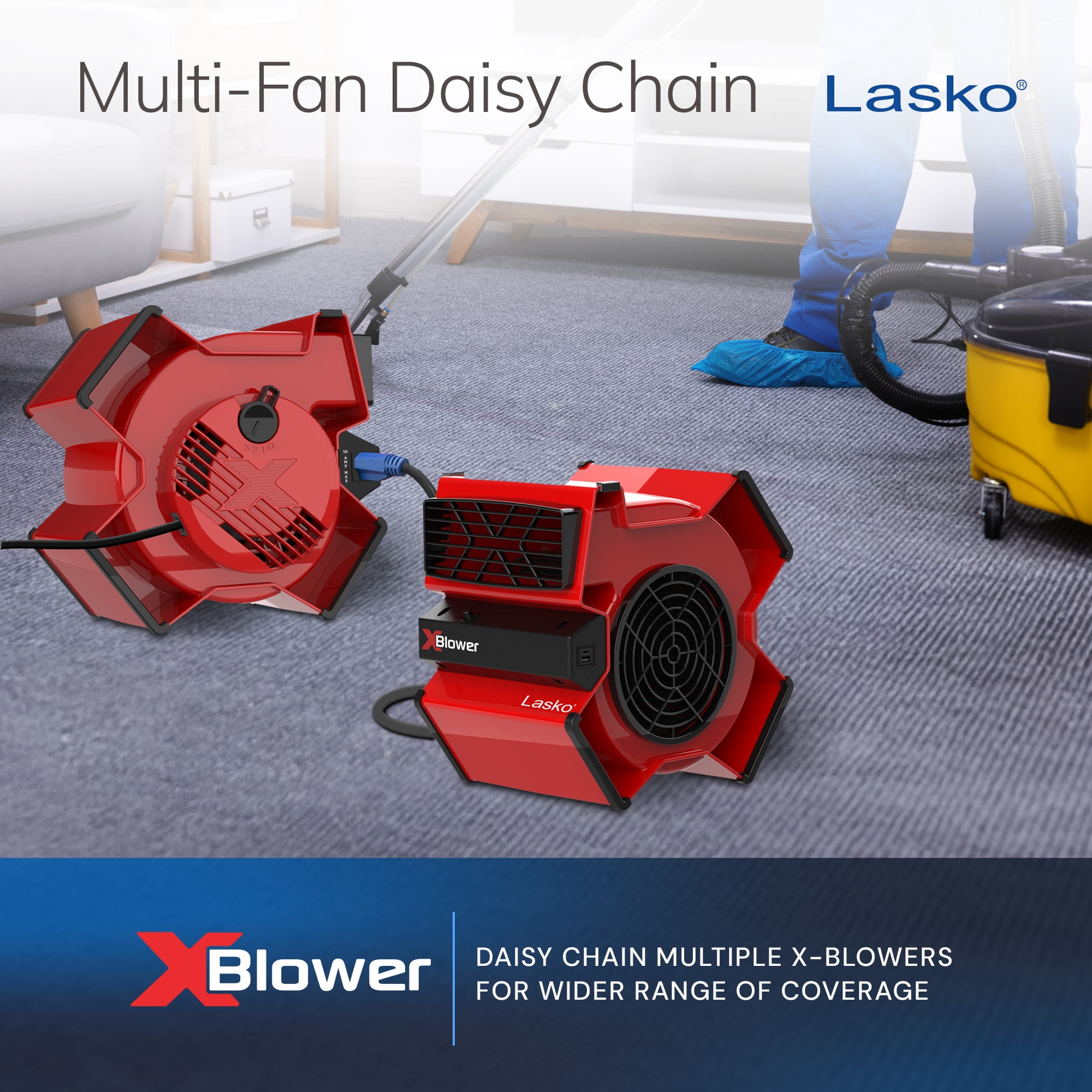Lasko X-Blower 11 in High Velocity Utility Fan with USB Ports and Power Outlet (Red, 11 in) hkx2j