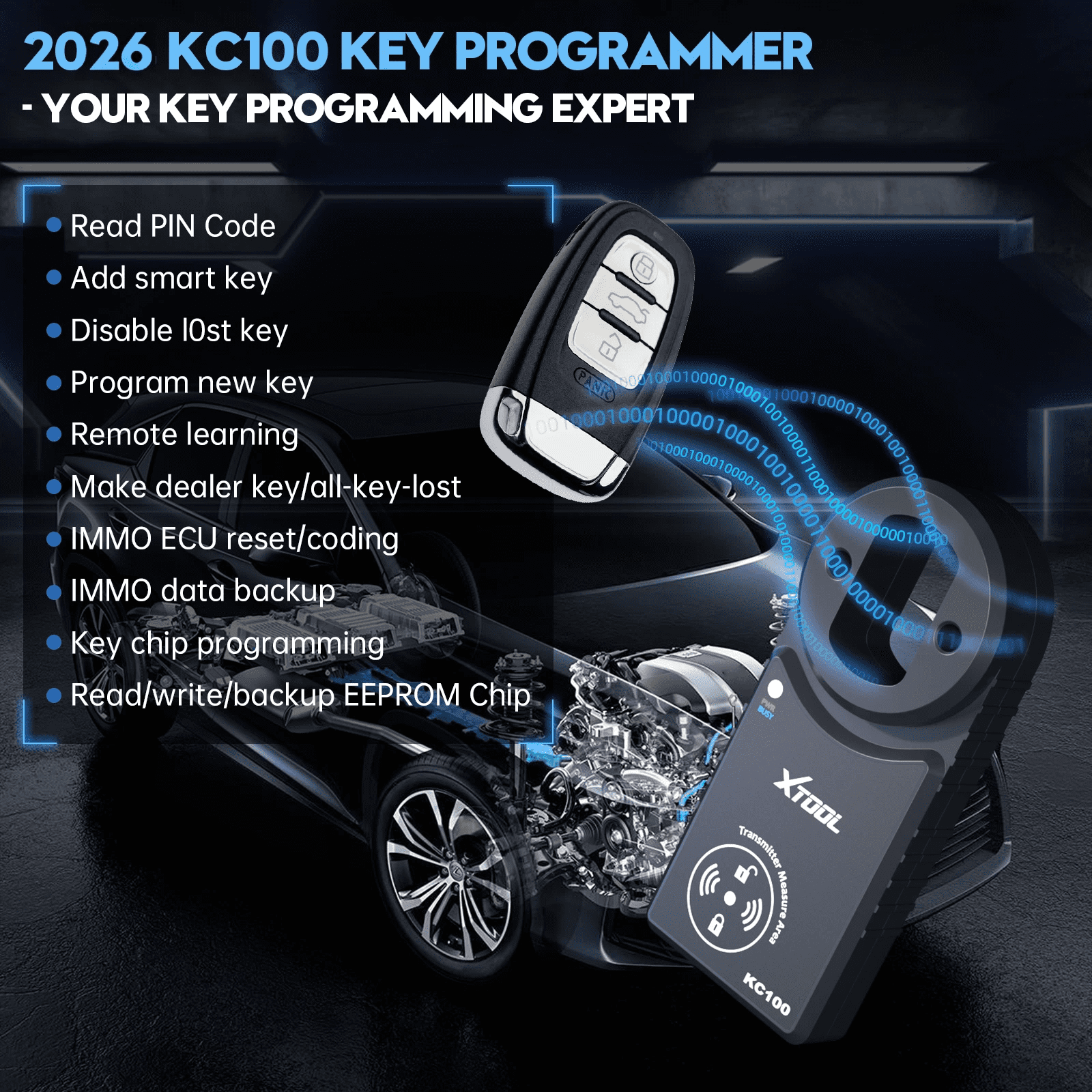 XTOOL X100 PAD S Key Fob Programmer and Full System OBD2 Scanner with KC100 EEPROM Adapter (Black, 1 Unit) jt3jg