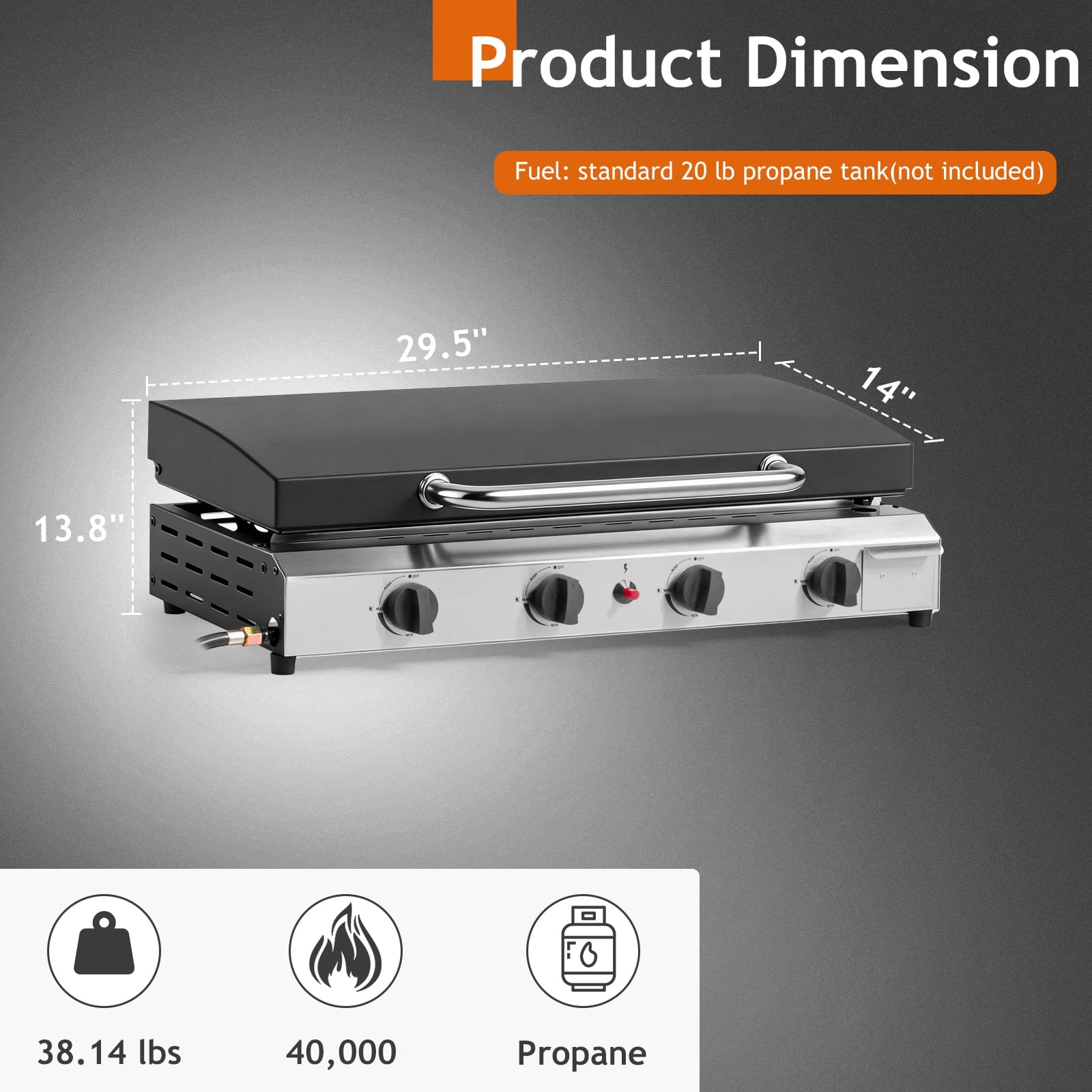 Ktaxon 4-Burner Propane Gas Griddle Flat Top Grill with Lid and Ceramic Coated Cast Iron Surface (Black, 30 in x 14 in x 13.5 in) 9c0z4