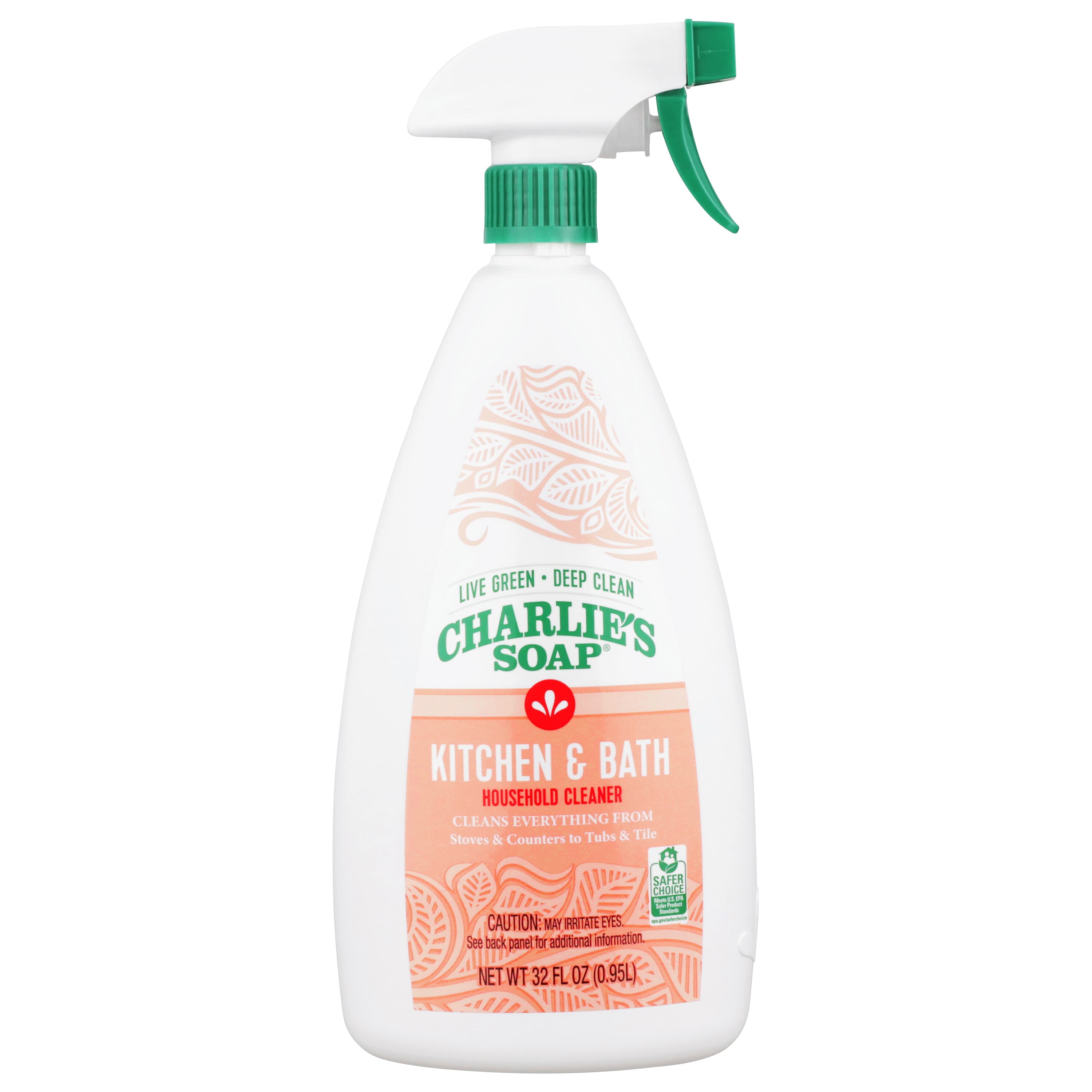 Charlie's Soap Kitchen and Bath Household Cleaner, Non-Toxic Multi-Surface Spray (32 oz) 9hcau