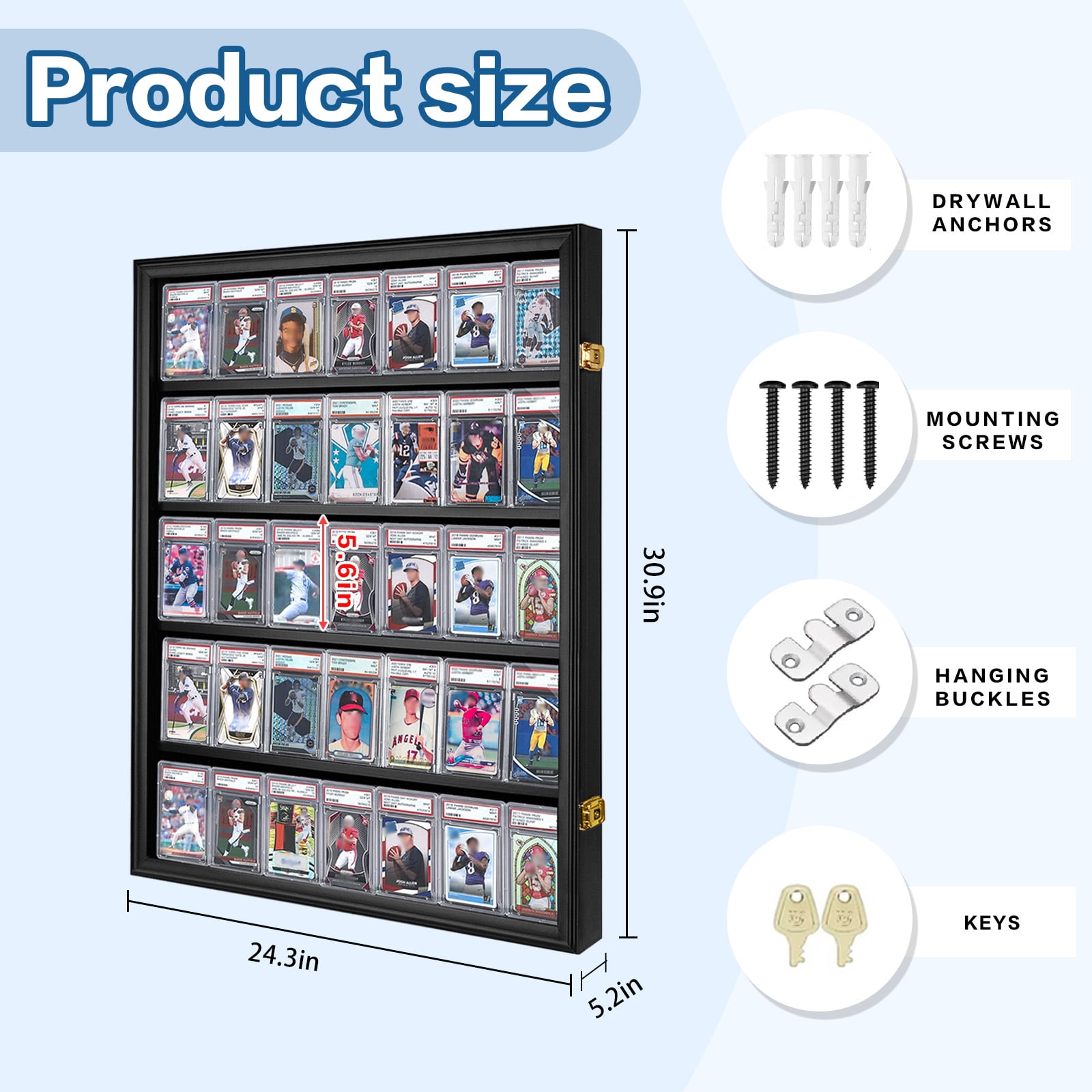 CRDC Graded Sports Card Display Case Wall Mount Wood Frame with UV Protection (Black, 35-Card Capacity) hxenp