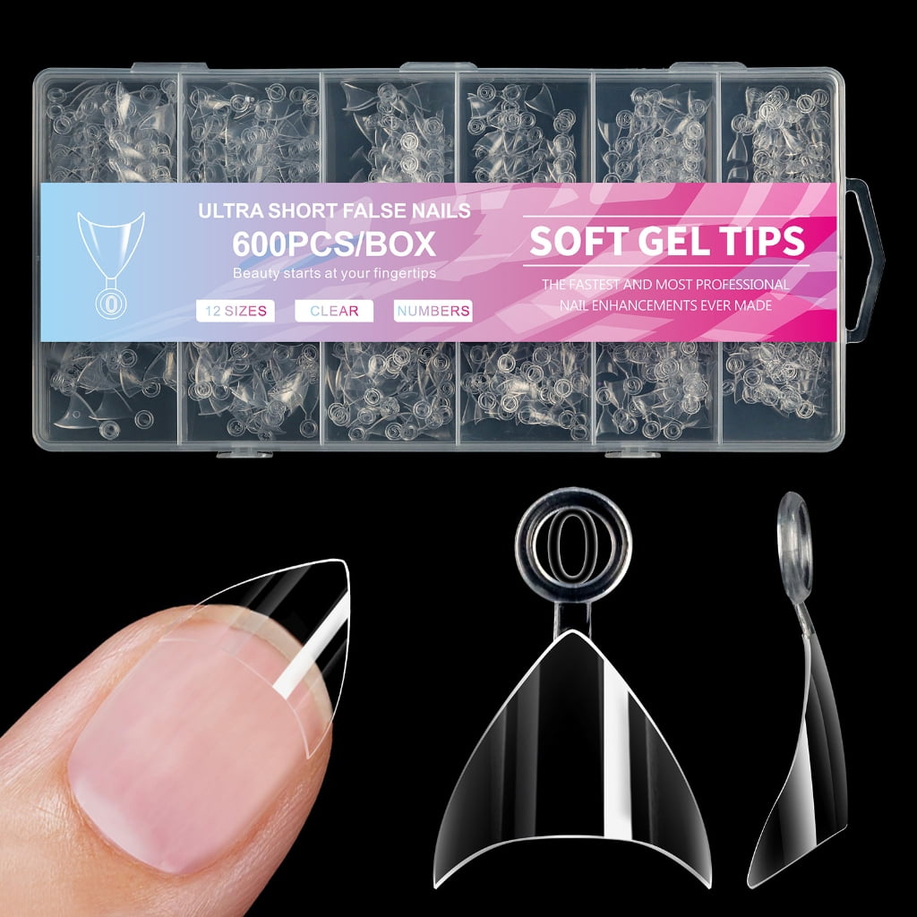ROZYARD Clear Nail Tips for Acrylic Nails, Soft Gel Half Cover Tips (Clear, 600 Count) 7ogeb