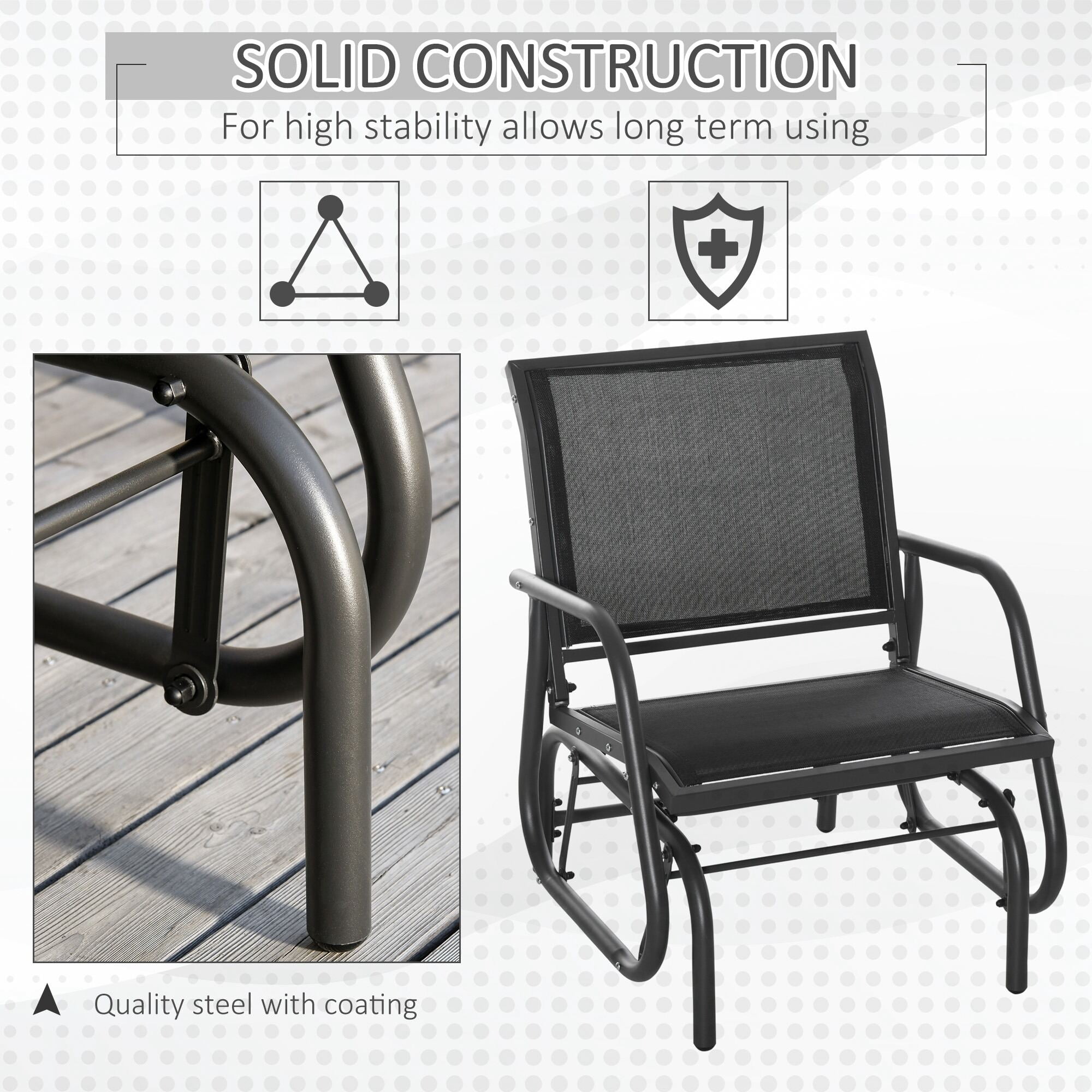 AURAVISTA Porch Glider Chair, Outdoor Metal Rocking Swing with Breathable Mesh Fabric (Black, 29.5 in W x 26 in D x 33.5 in H) hg5au
