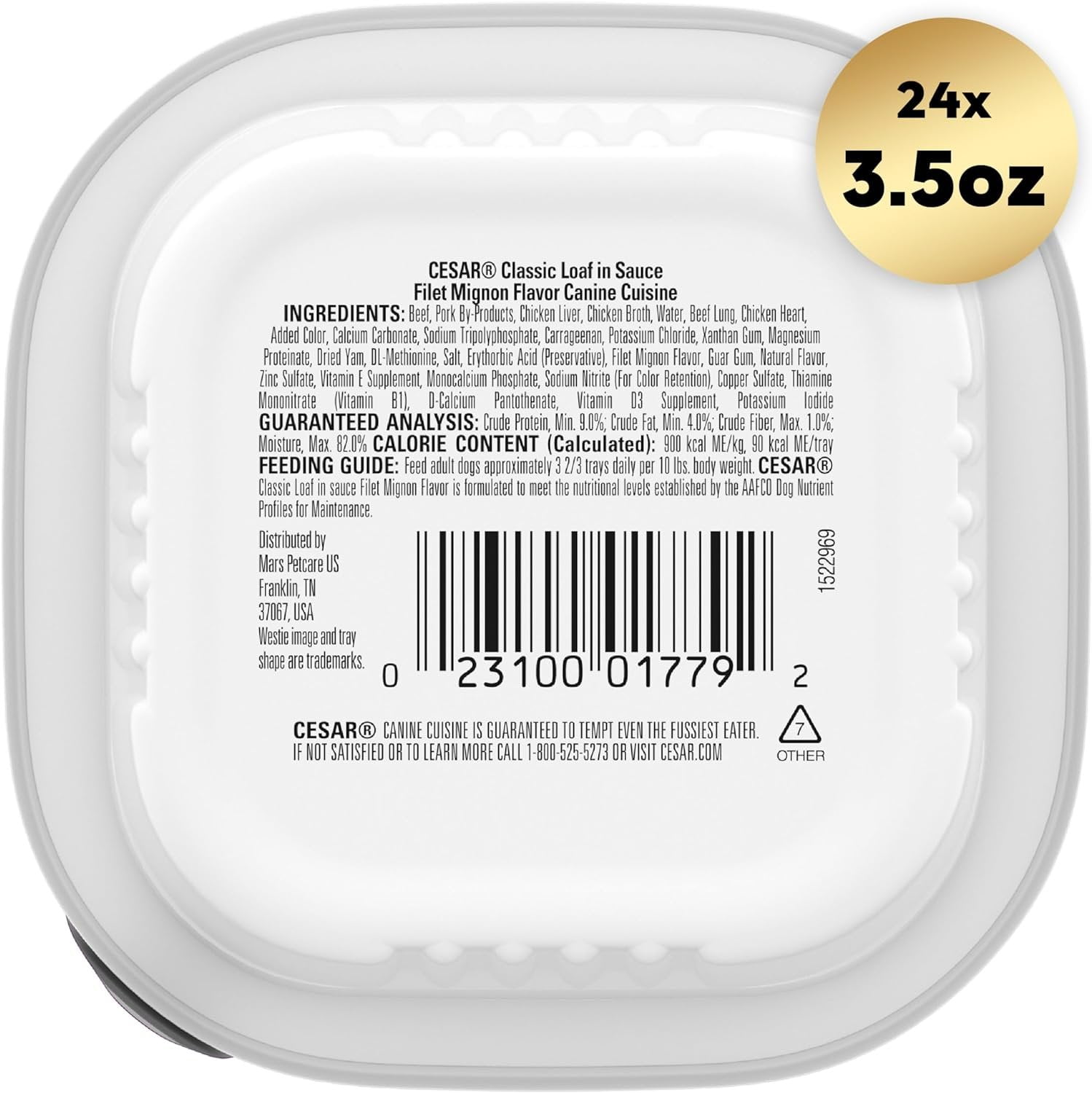 Cesar Soft Wet Dog Food, Classic Loaf in Sauce, Filet Mignon Flavor (24 Pack, 3.5 oz Trays) 3rbkt