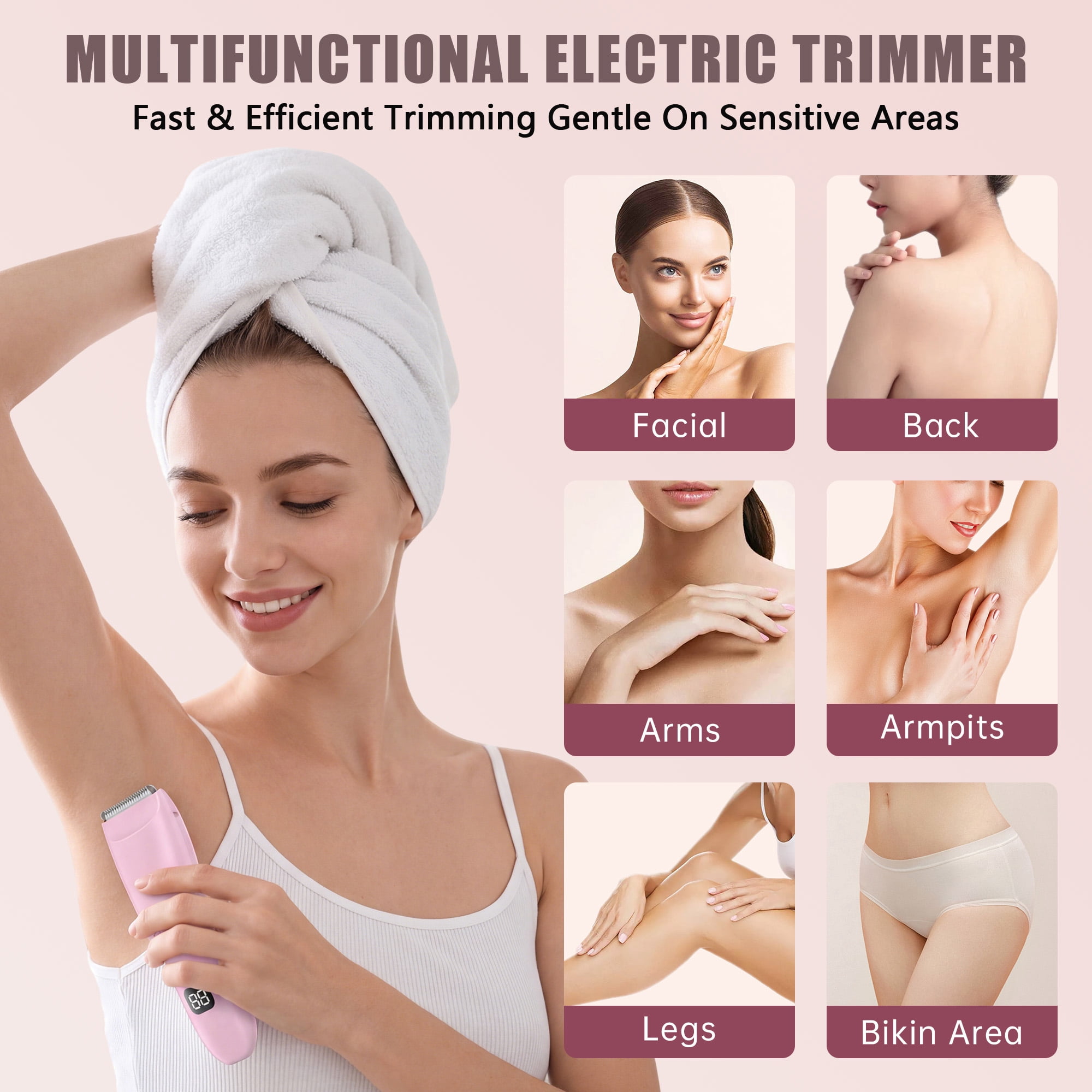 Cshidworld Electric Shaver for Women, Painless Wet & Dry Body Hair Remover with LED Display (Pink, 1 Count) nj9i2