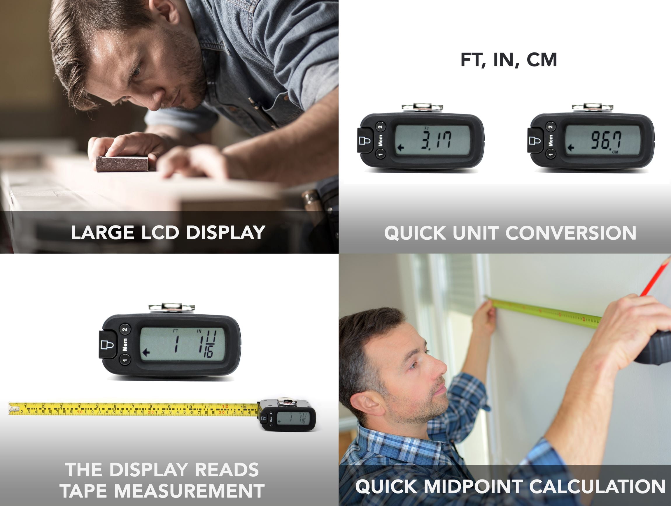 HISS Digital Tape Measure with Large LCD Screen, Accurate Measurement Tool (Red, 16 ft) adhz2