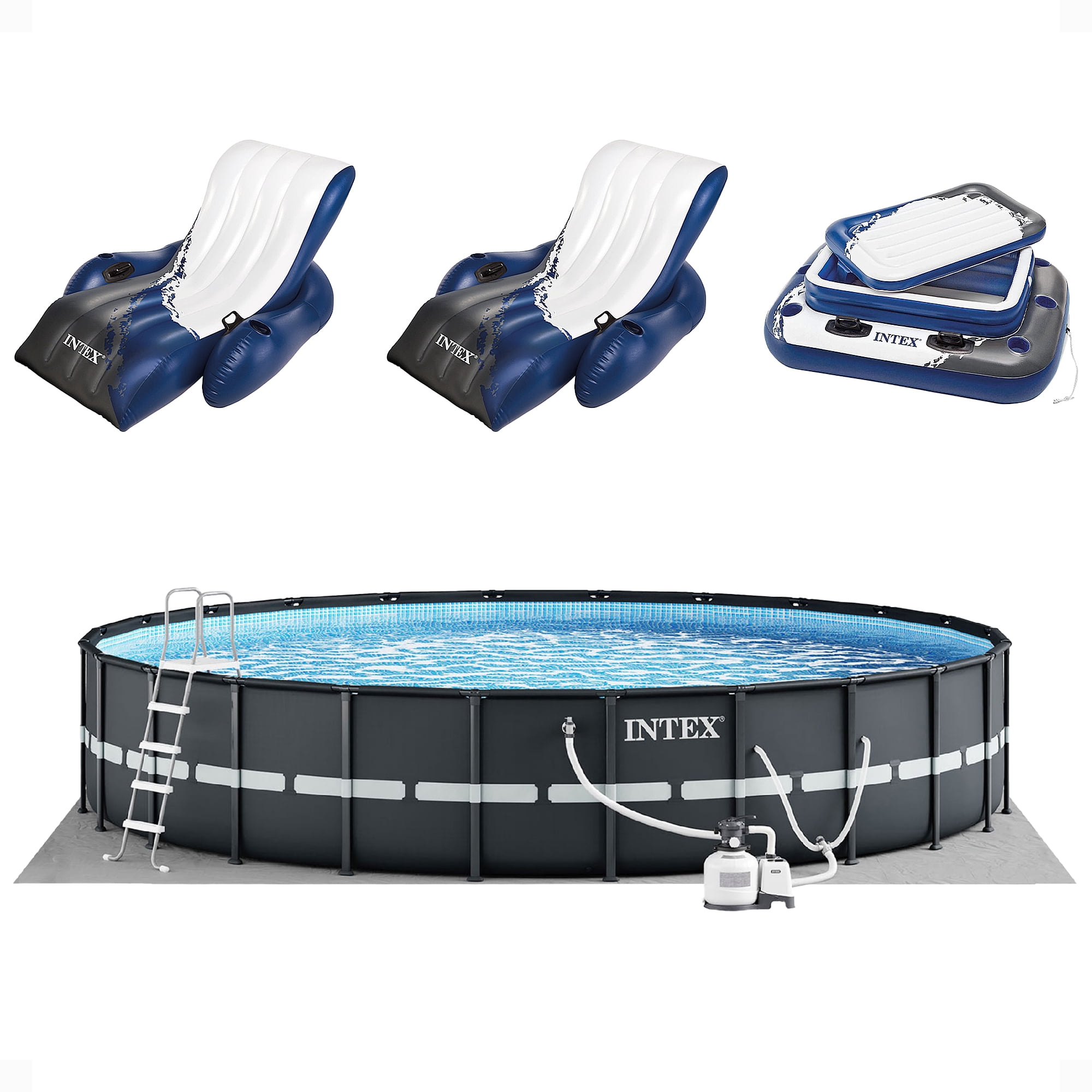 Intex Ultra XTR Above Ground Swimming Pool Set with Floating Recliners and Inflatable Cooler (24 ft x 52 in) ndoyy