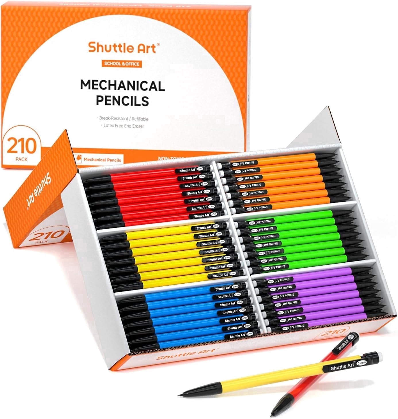 Shuttle Art Mechanical Pencils, HB #2 Lead, 0.7mm Medium Point, Bulk School and Office Supplies (Assorted Colors, 210 Pack) j89eu