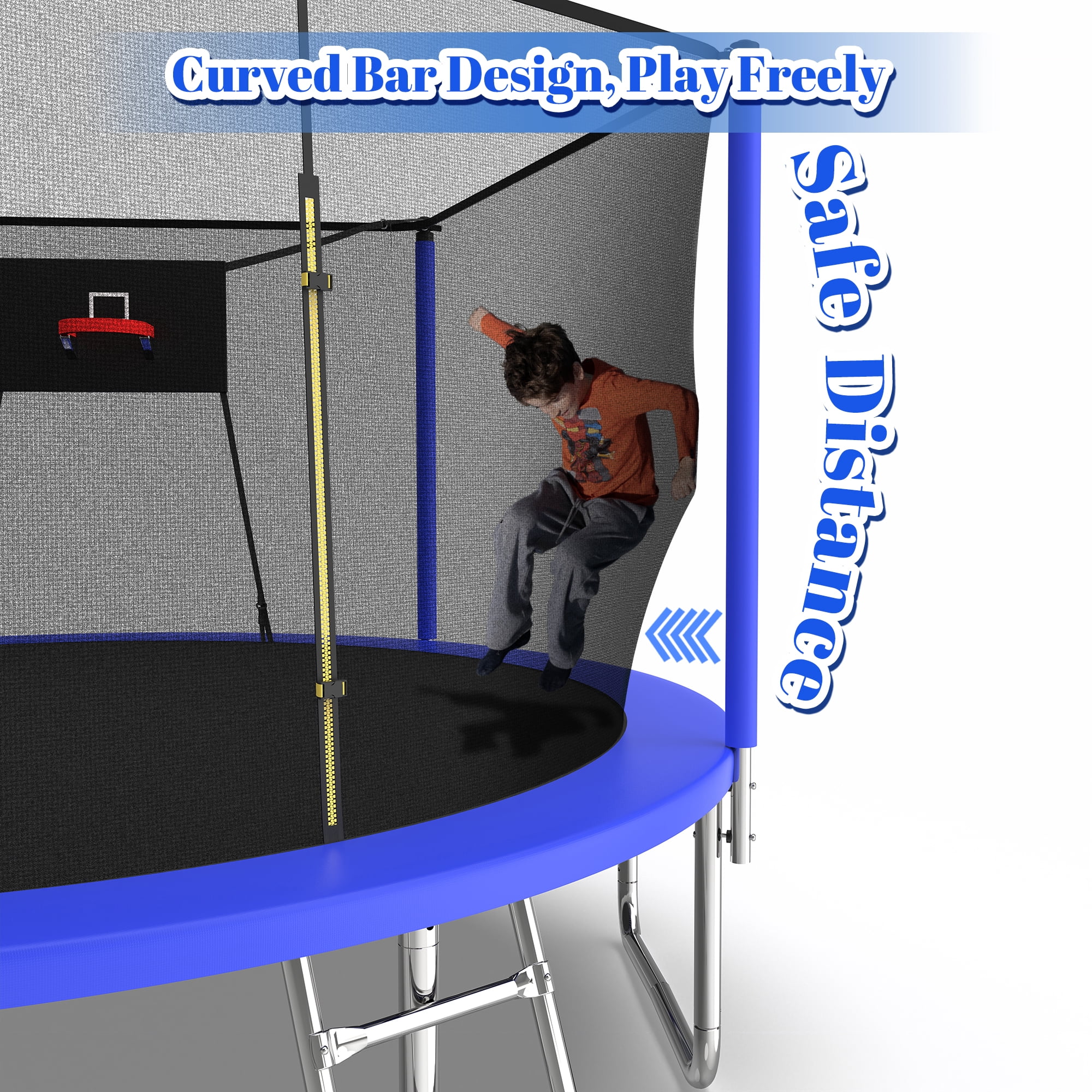 Leumius 14ft Trampoline with Basketball Hoop and Safety Enclosure Net (Blue, 14 ft) cbf7u