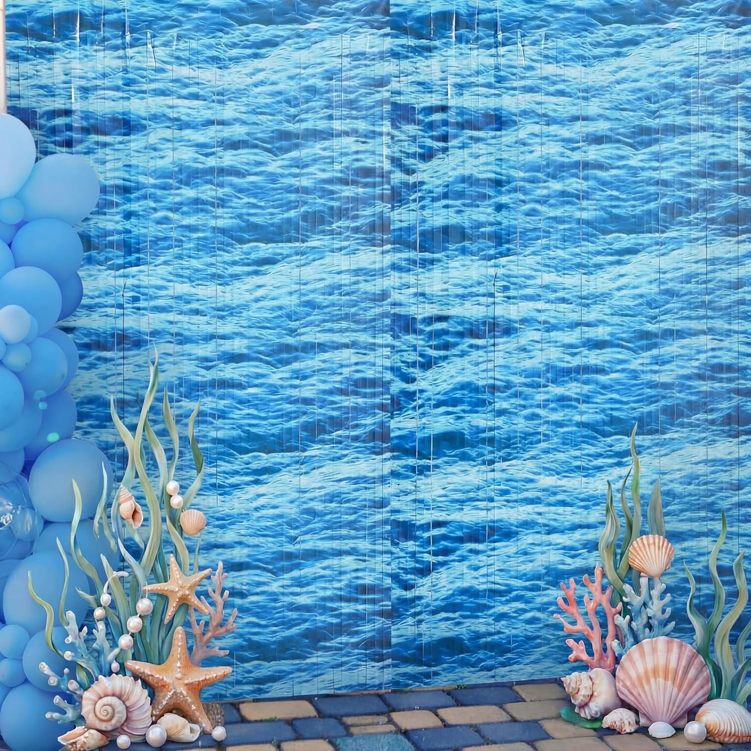 Generic Under The Sea Party Decorations Foil Fringe Curtains Backdrop (Blue, 3.3 ft x 6.6 ft, 2 Pack) ibljr