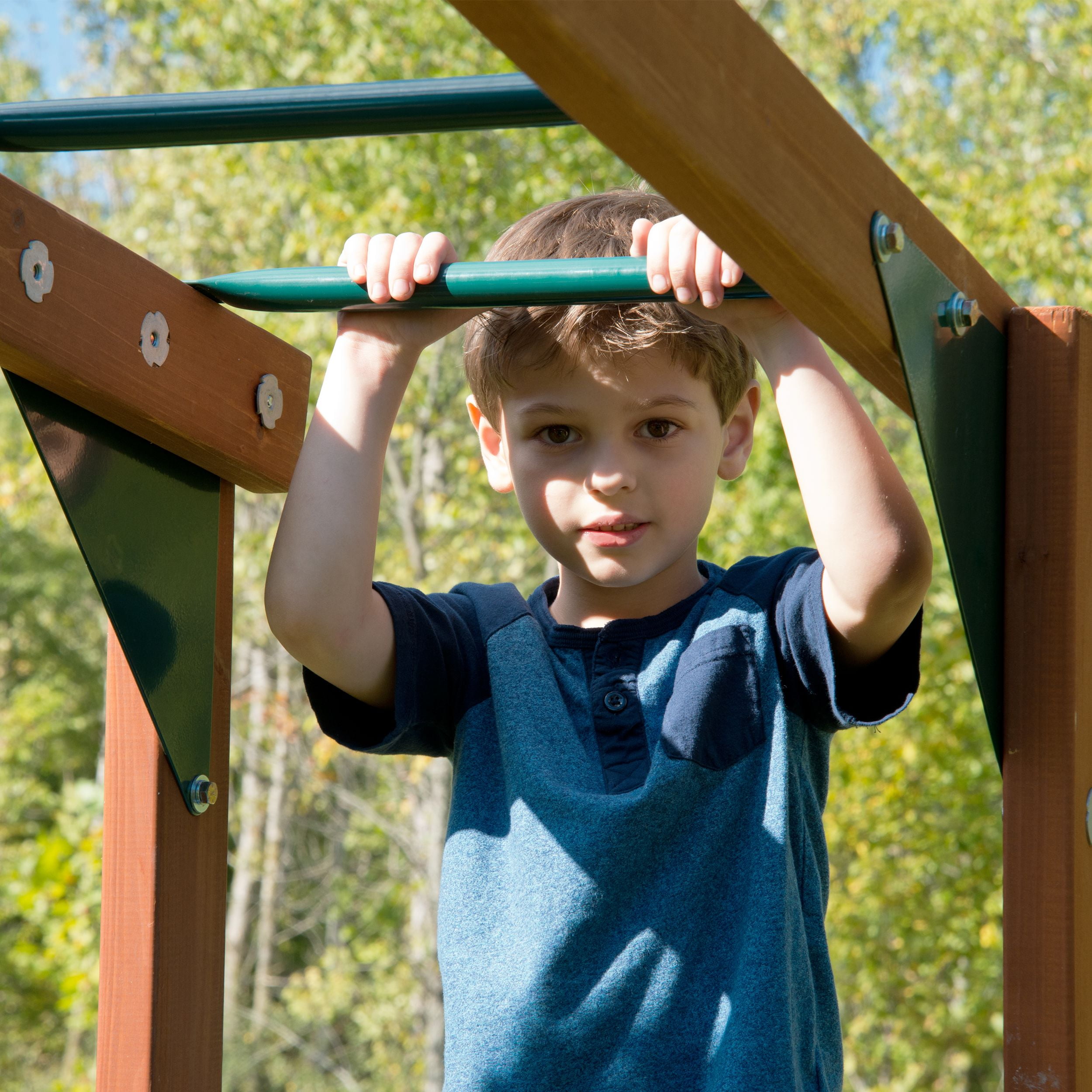 Swing-N-Slide Cedar Brook Wooden Backyard Play Set with Monkey Bars, Swings, and Curved Slide (Brown) s07xk
