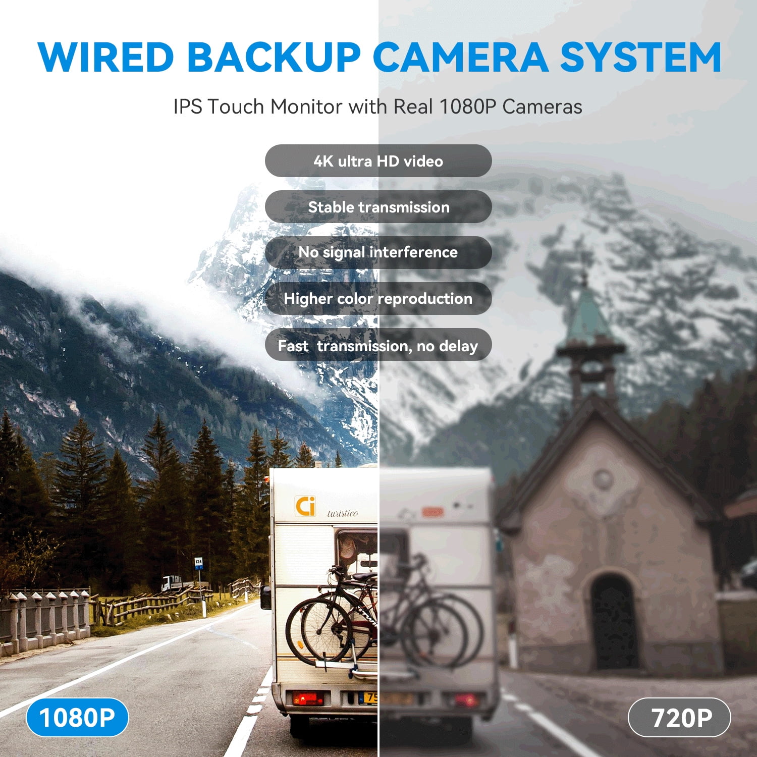 MHCBSR Wired Backup Camera System with 7-inch IPS Touchscreen Monitor and 64GB SD Card (Dual 1080P Cameras) b3auc