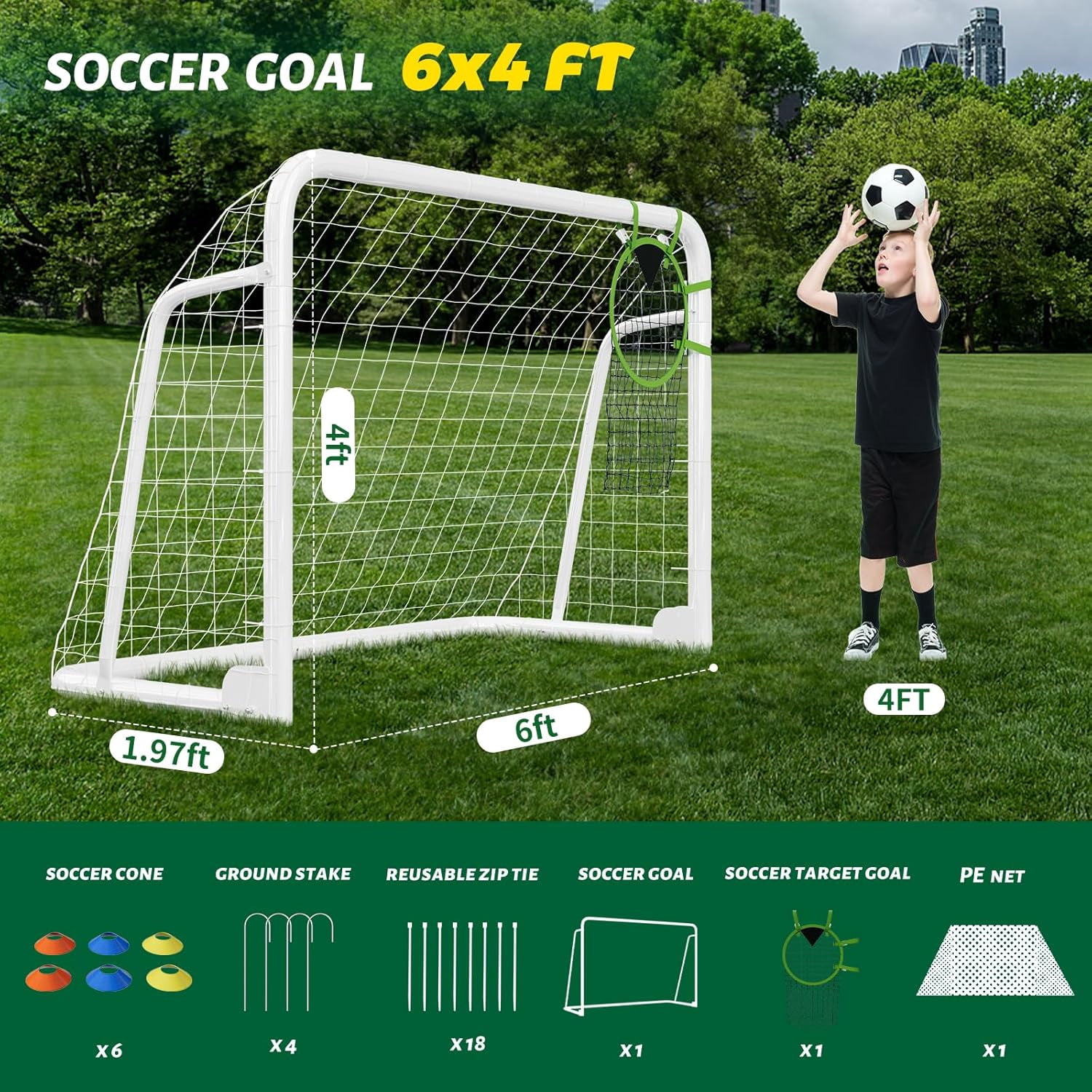 Slsy Foldable Soccer Goal for Backyard Training (Silver, 12x6 ft) p0sm4