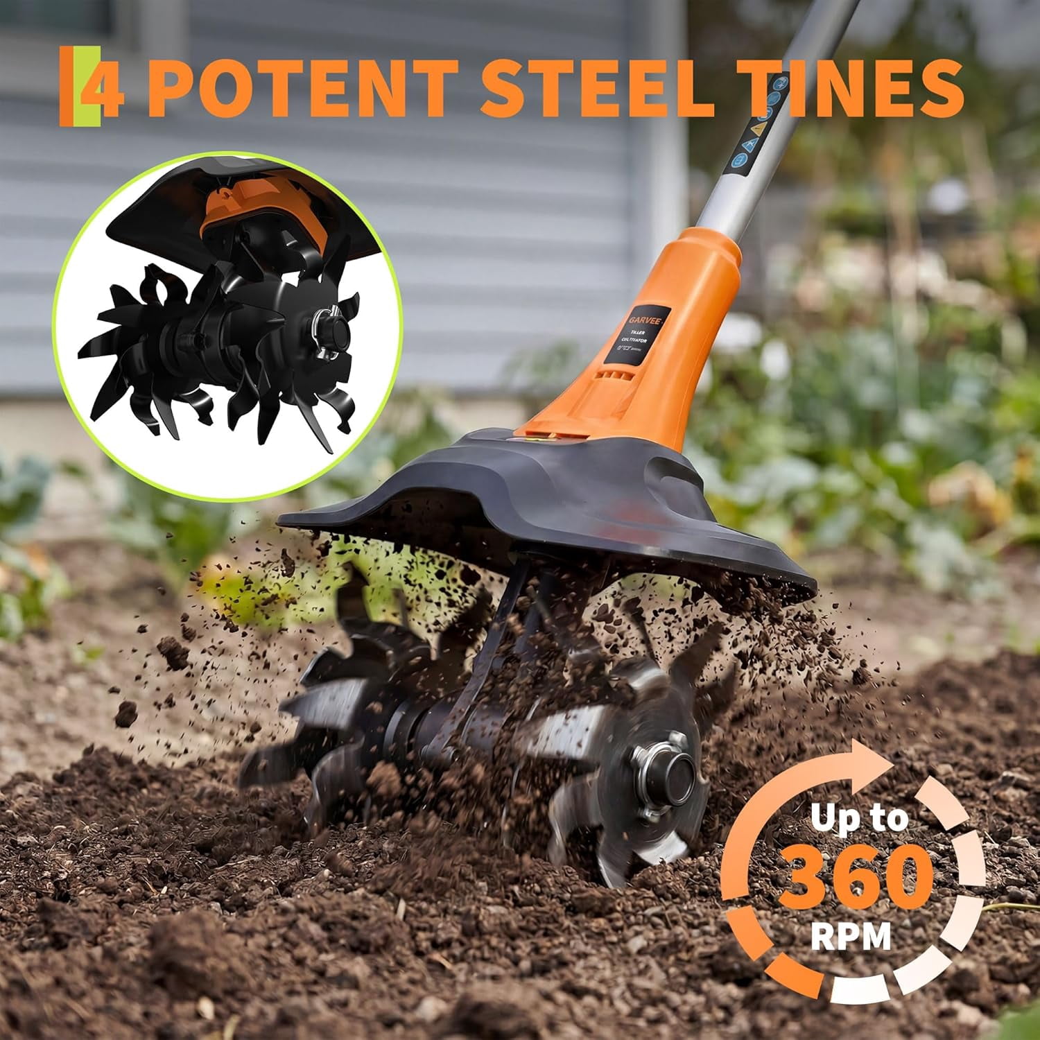 GARVEE Cordless Garden Tiller Cultivator, Electric Soil Rototiller with 2 Batteries & Charger (Black, 9 in Width) fdrzm