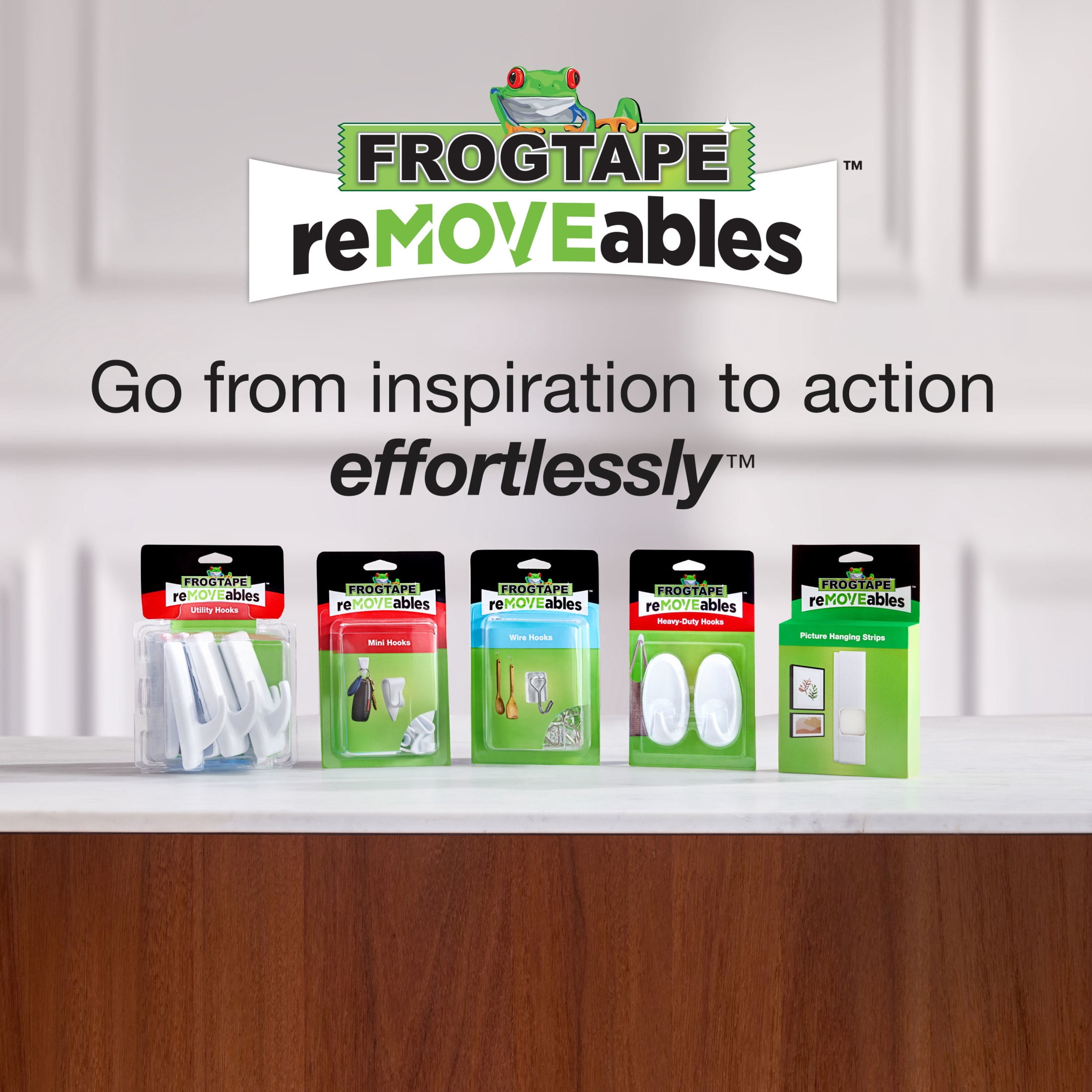 FrogTape reMOVEables Clear Mini Hooks (Clear, 18 Hooks and 24 Adhesive Strips) dw6ke
