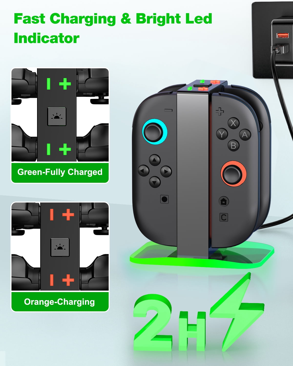 QQV Switch 2 Controller Charging Dock, 4-in-1 Fast Charger Station for Joy-Con Controllers (Black) t5qsy
