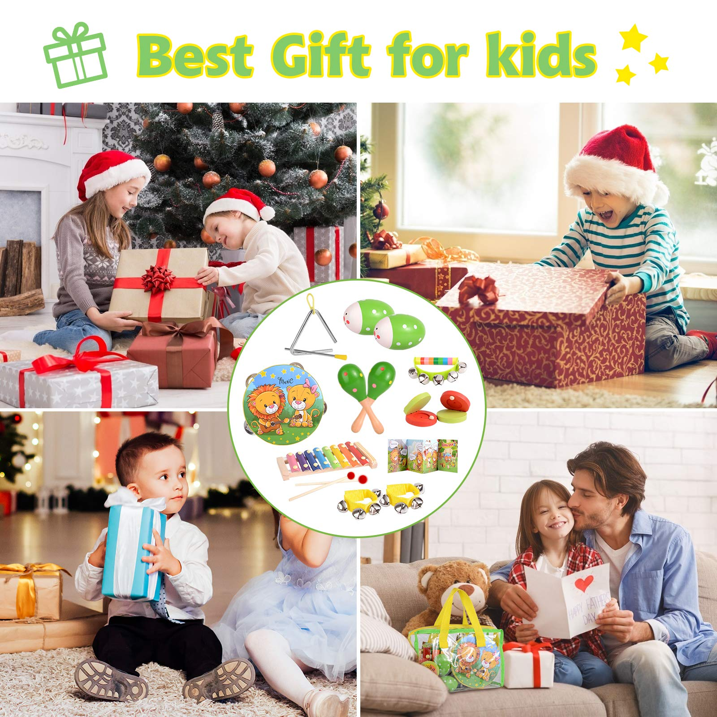 OATHX Wooden Musical Instrument Set for Toddlers and Kids (Green, 16-Piece) e8pwk
