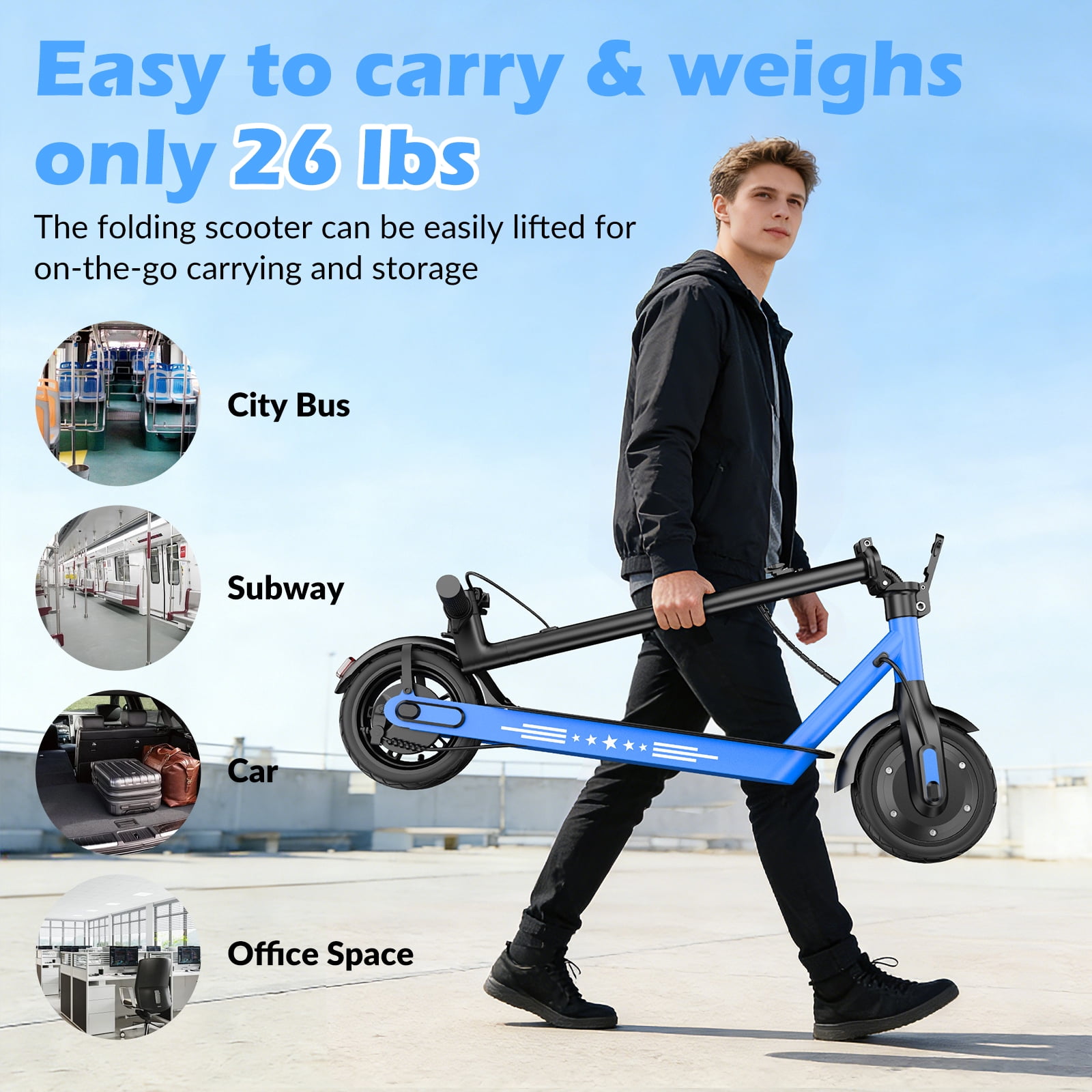 COCOMILA Electric Scooter for Adults, 350W Motor, 19MPH Foldable Commuter E-Scooter (Blue, 10 in Tires) lpa14