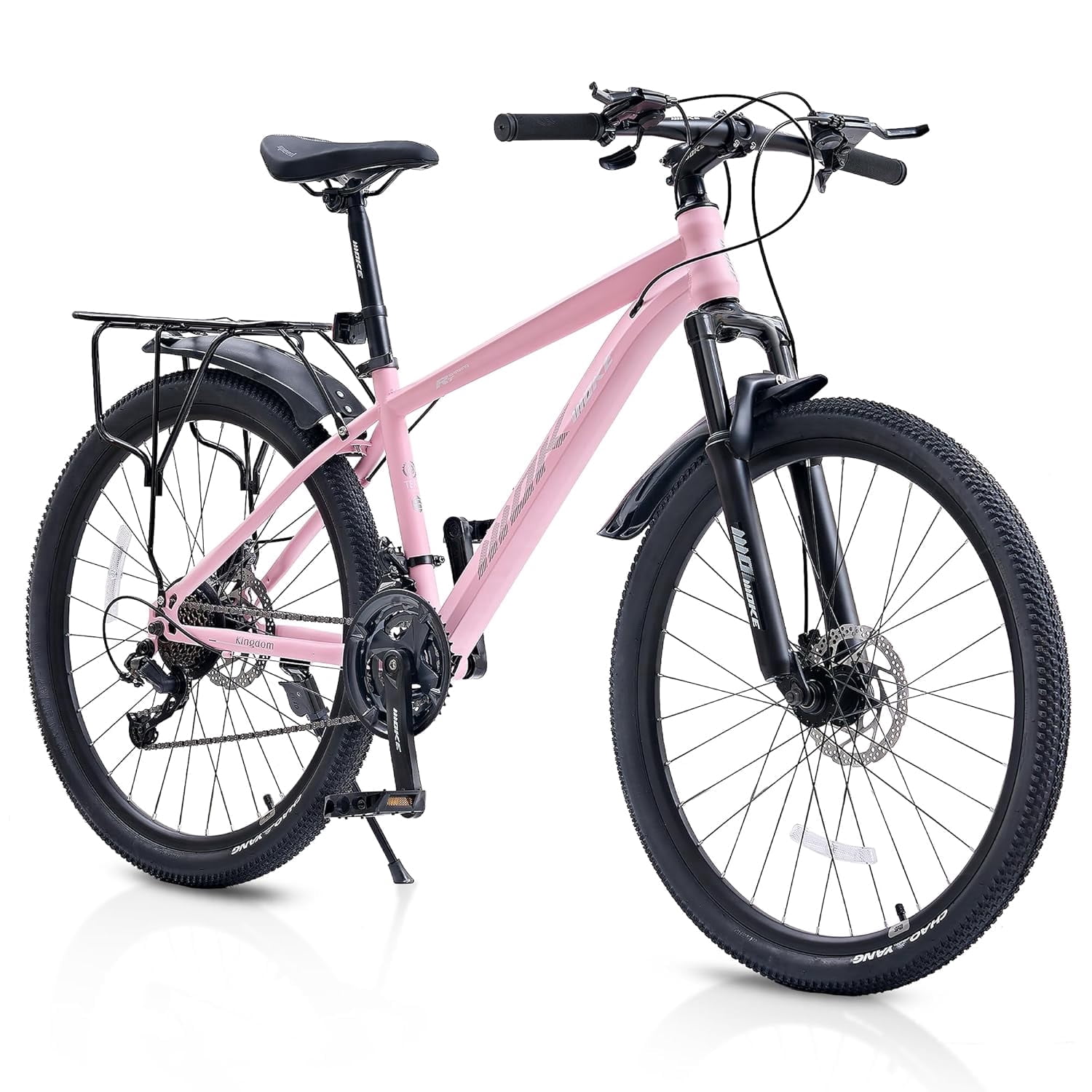 NEORIVERE Women's Mountain Bike, 21-Speed Trail Bicycle with Suspension Fork and Dual Disc Brakes (Pink, 24 in) 73nl5