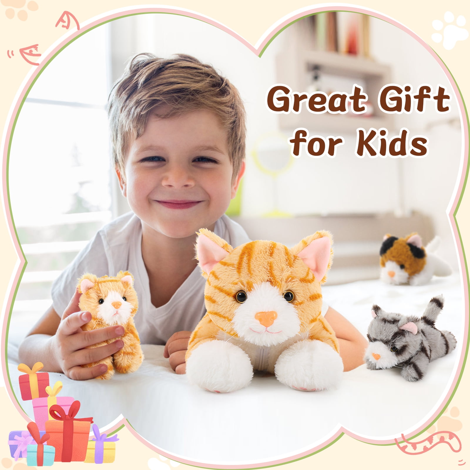 Muiteiur Cat Stuffed Animal Set with 3 Baby Kittens (Yellow, 15.7 in) n2xp4