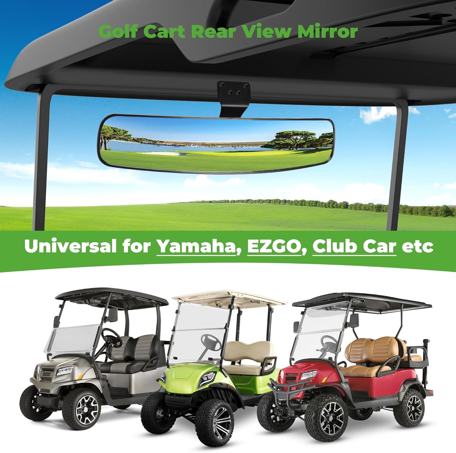 10L0L Extra Wide Golf Cart Rear View Mirror (Black, 16.5 in x 3.2 in) fxqsv