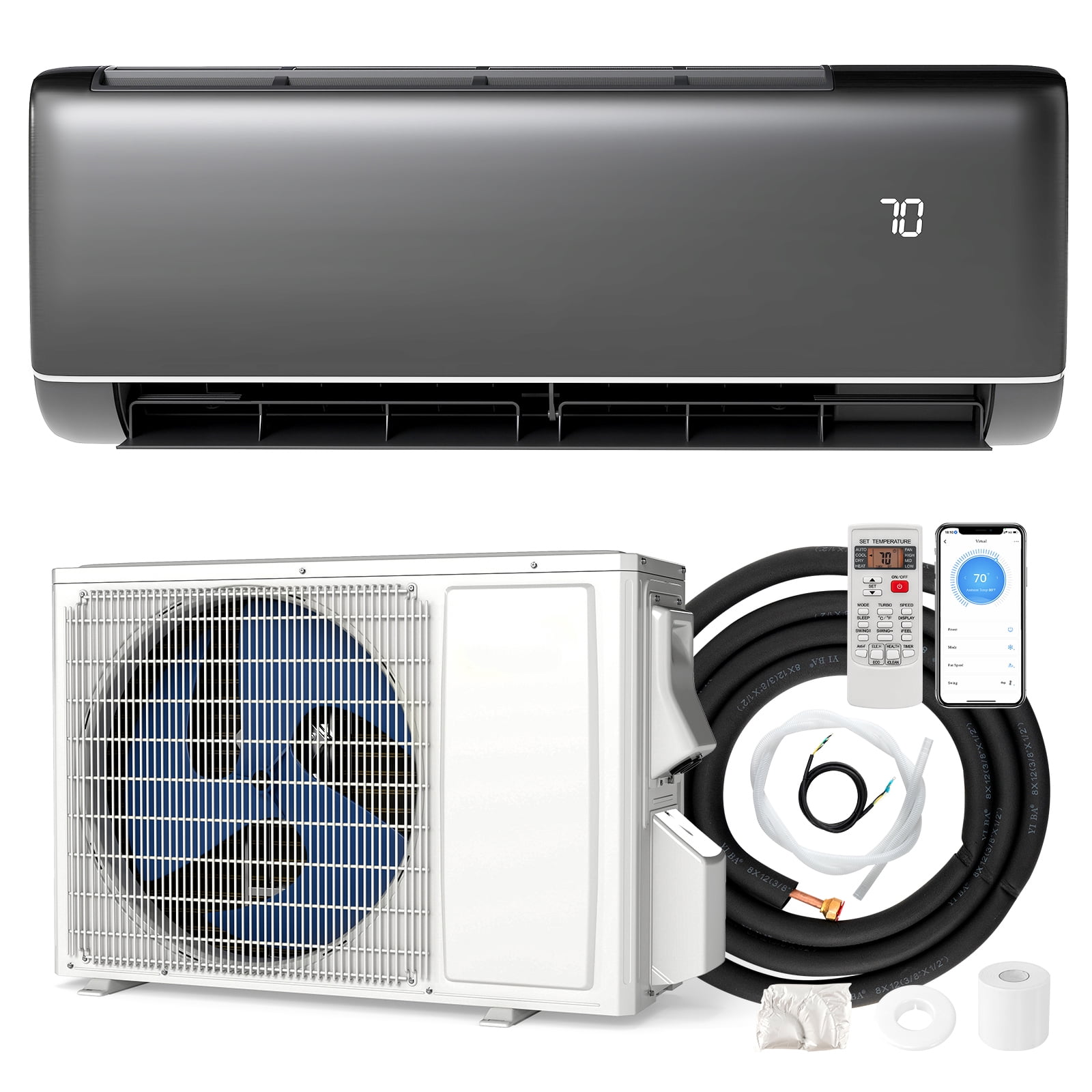 Gymax 12000 BTU Mini Split Air Conditioner with Inverter Heat Pump (White, 750 sq. ft Coverage) bjmzn