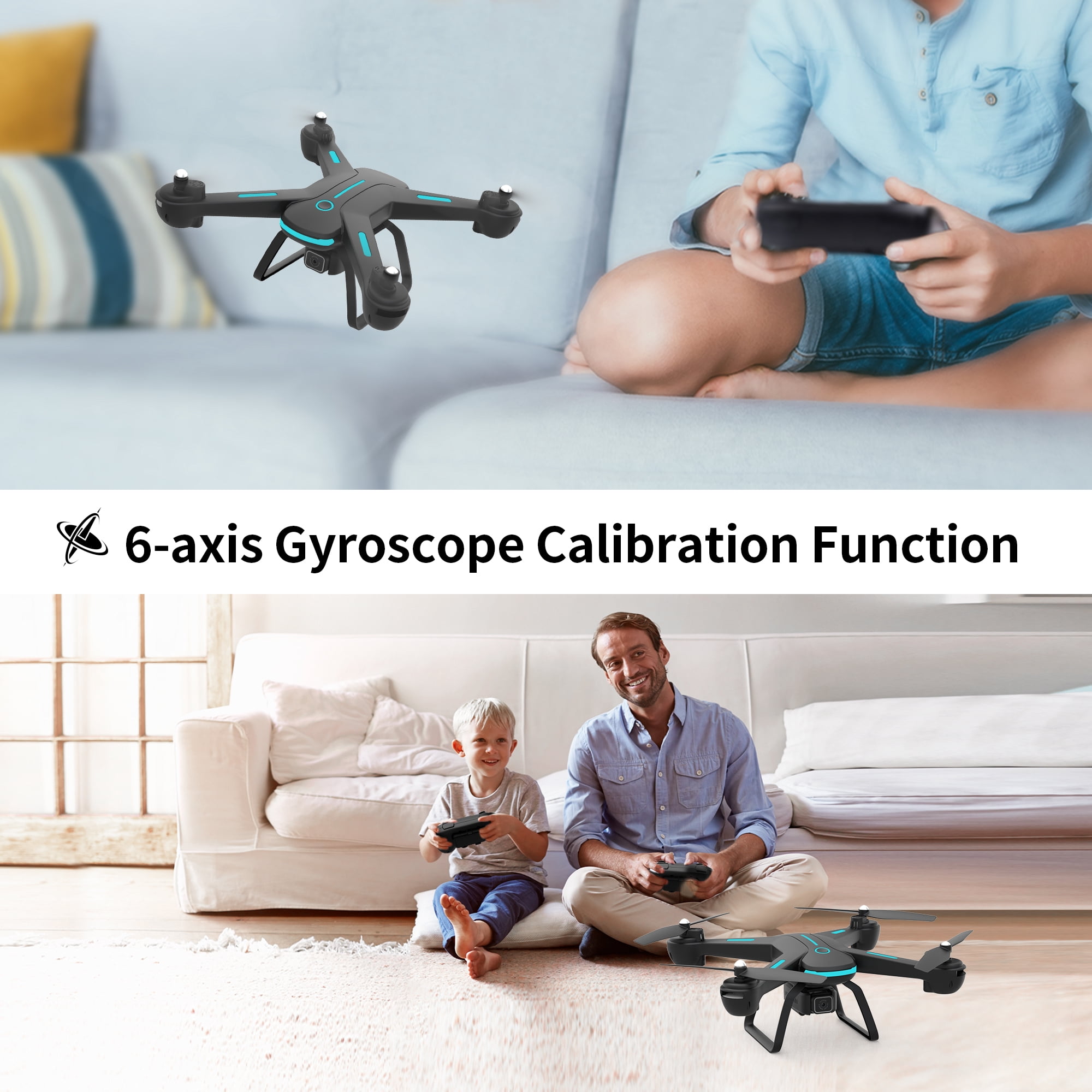 WEFONE JY03 Drone with 1080P HD Camera, FPV RC Quadcopter with Optical Flow Sensor and LED Lights (Black, 2 Batteries) rrupb