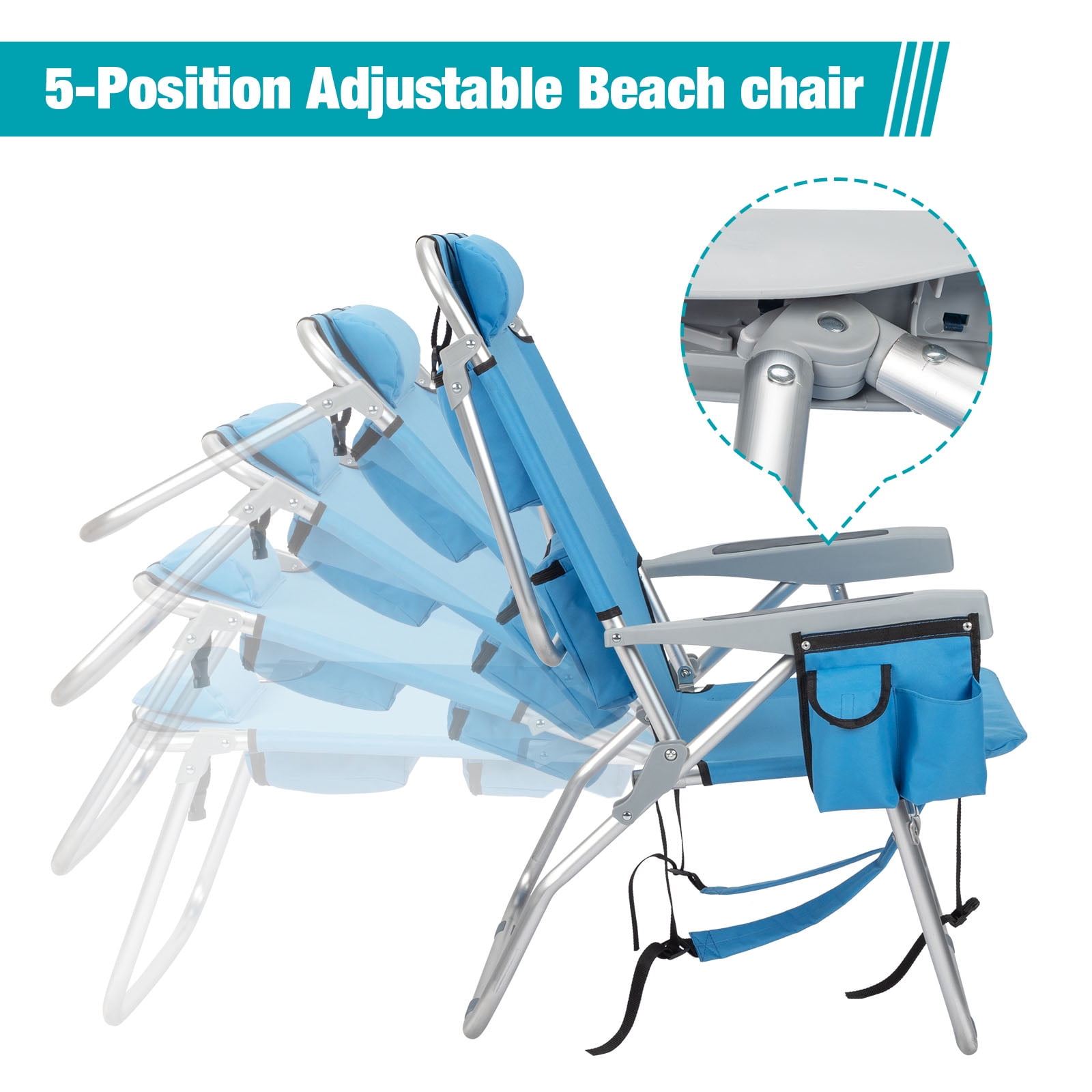 Zimtown Folding Backpack Beach Chair, Portable Lightweight Camping Seat (Blue, 1 Pack) 8ainp