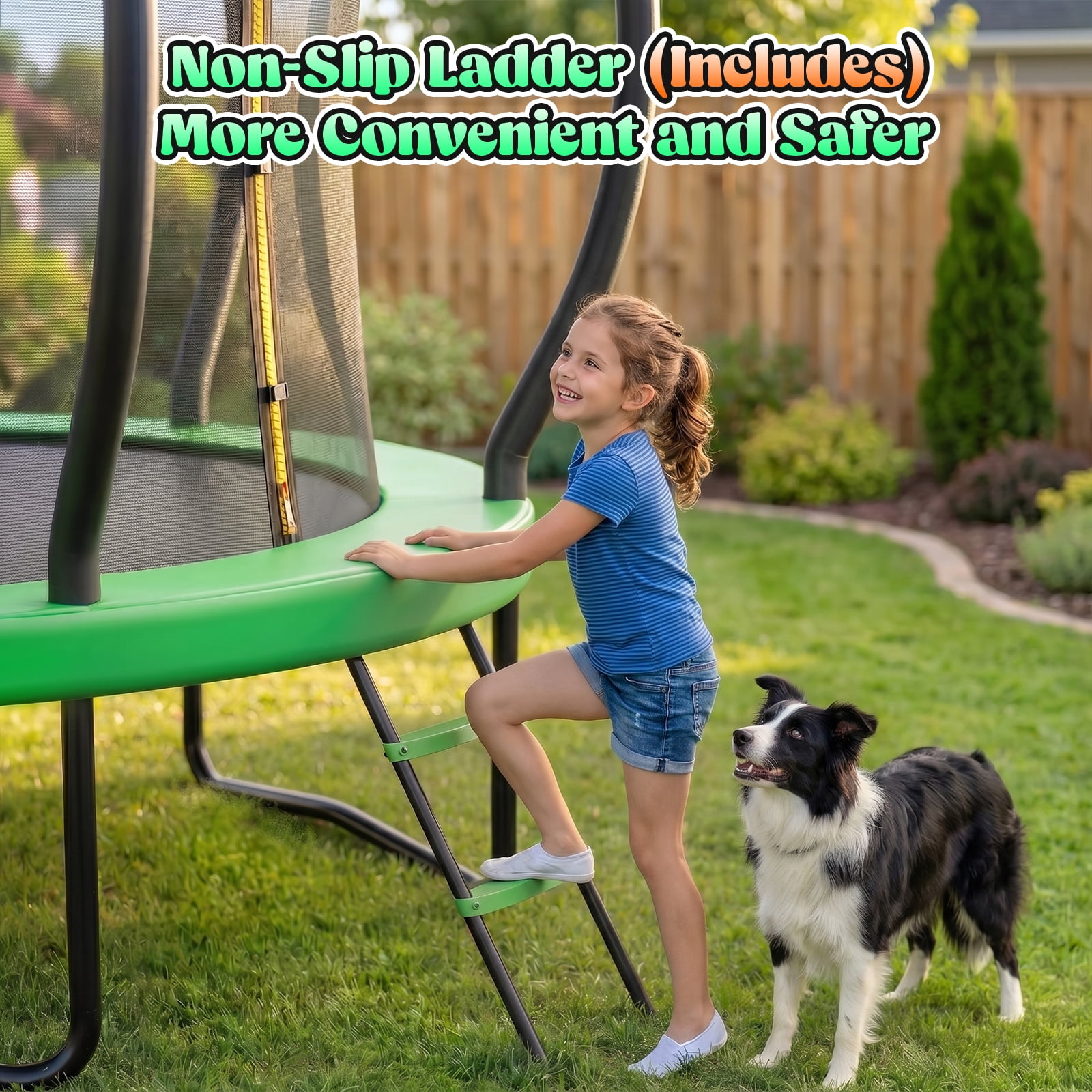 Gardwin Round Outdoor Trampoline with Safety Enclosure, Ladder, Sprinkler, and Basketball Hoop (Green, 12 ft) 8w8tp