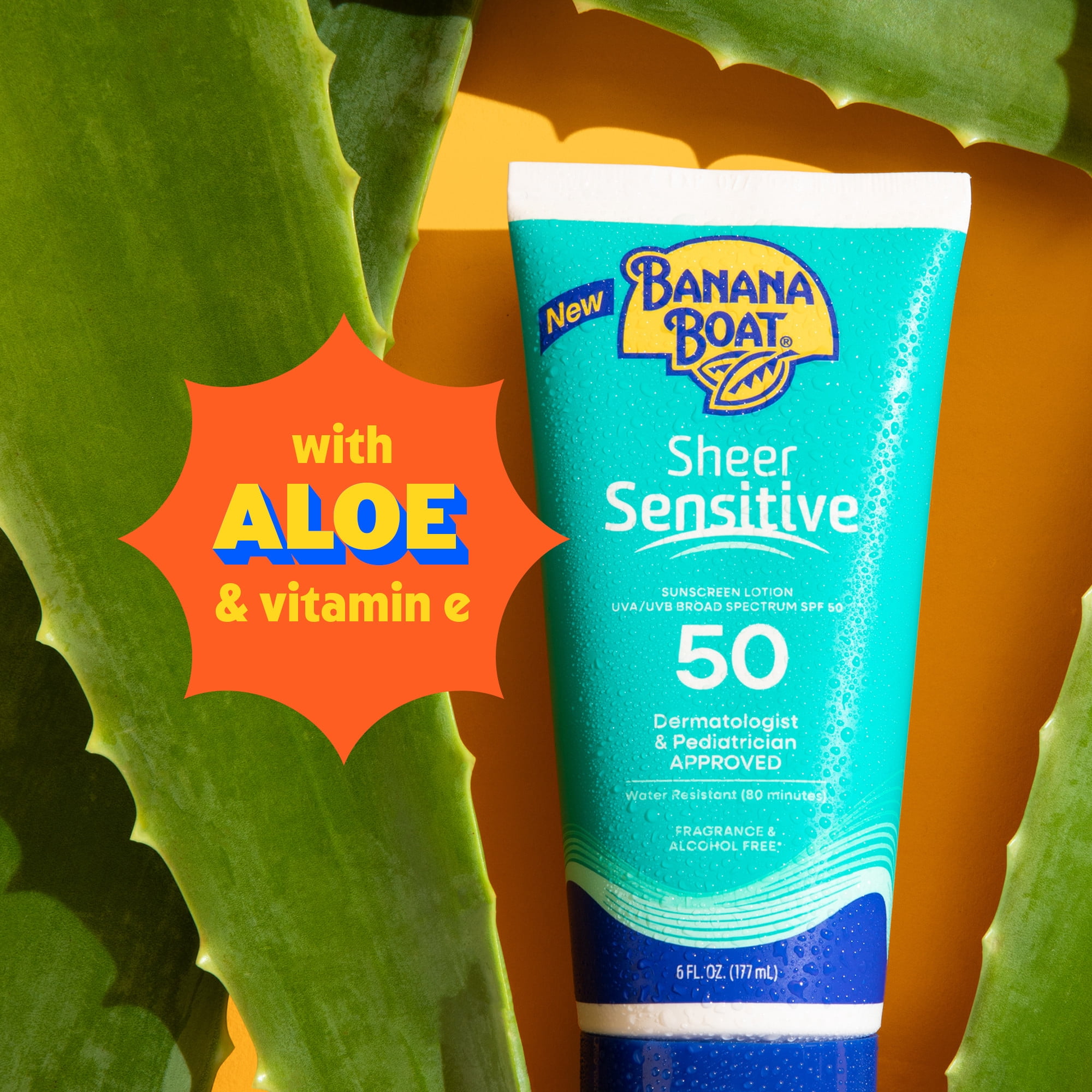 Banana Boat Sheer Sensitive Sunscreen Lotion SPF 50, Broad Spectrum UVA/UVB Protection for Kids & Adults (6 fl oz) kwdzp