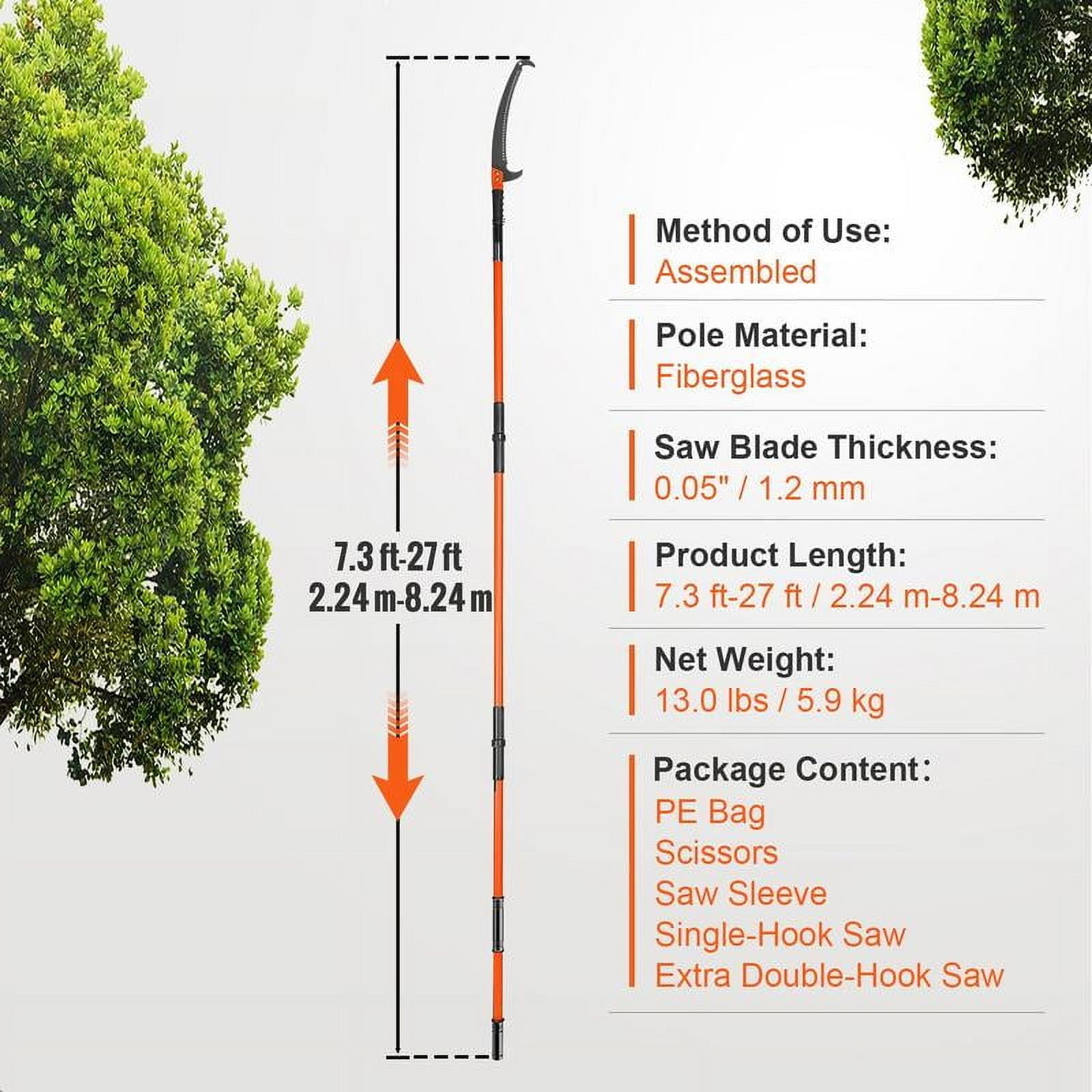 Generic Manual Tree Trimmer Pole Saw with Carbon Steel Blade (7.3-27 ft Adjustable Length) wfqdc