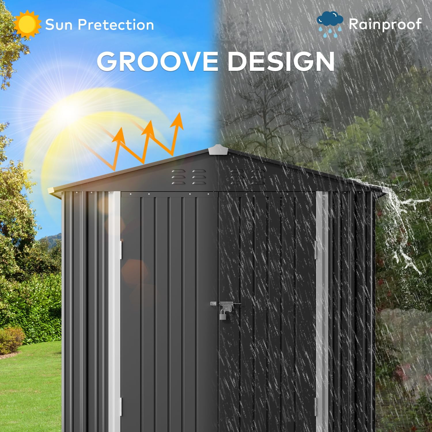Lofka Galvanized Metal Outdoor Storage Shed with Double Lockable Doors and Air Vents (Dark Gray, 6 ft x 4 ft) v4zn6