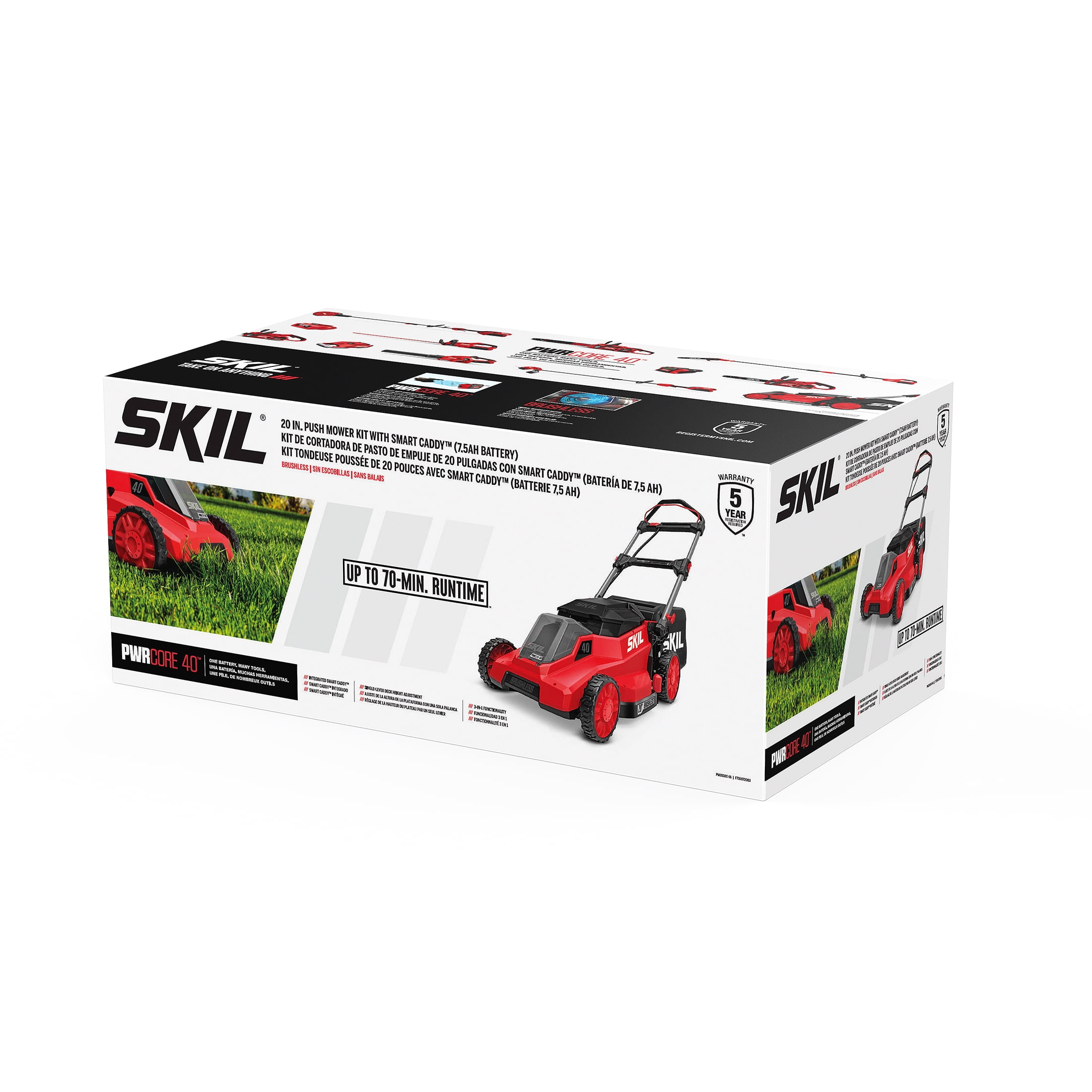SKIL PWR CORE 40V Brushless 20-Inch Push Mower Kit with Smart Caddy, 7.5Ah Battery and 150W Charger (Red, 20-Inch) eoubn