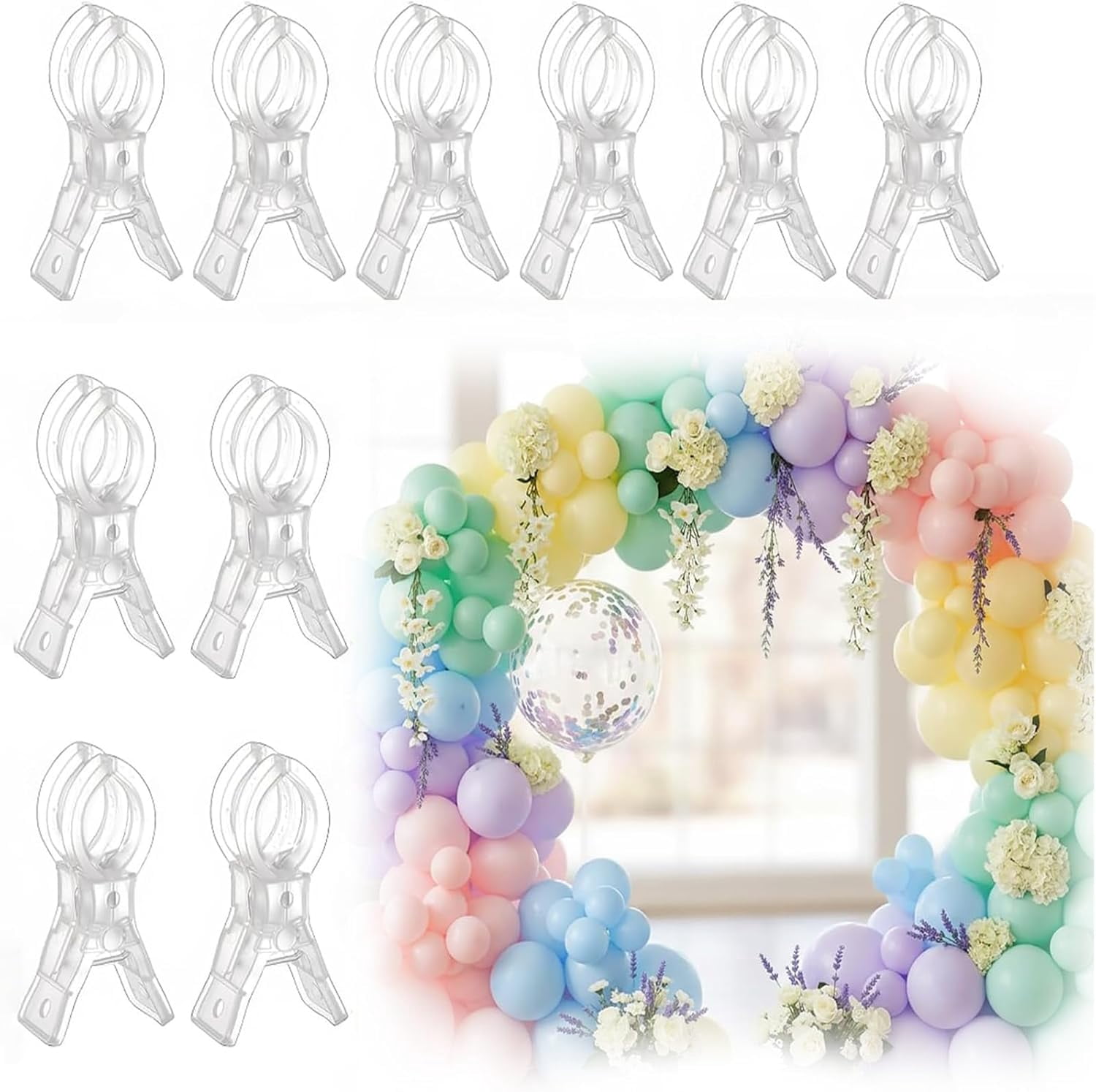 AOMWXENN Balloon Arch Clips Heavy Duty Spring Clamps for Backdrop and Party Decor (Clear, 10 Pack, 3.5 in) j2axk