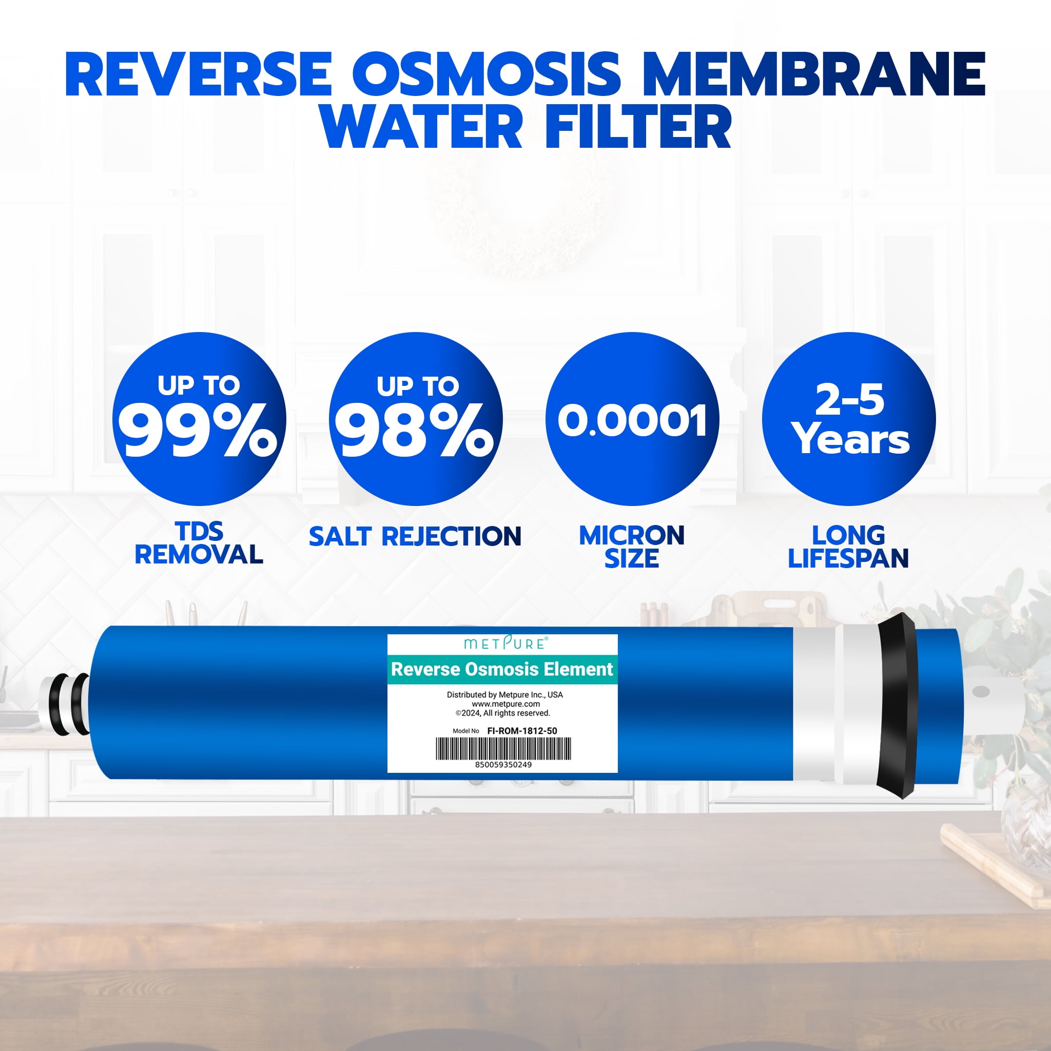 Metpure Reverse Osmosis Membrane Filter 50 GPD High-Efficiency Replacement (11.75 in x 1.75 in) ejs63