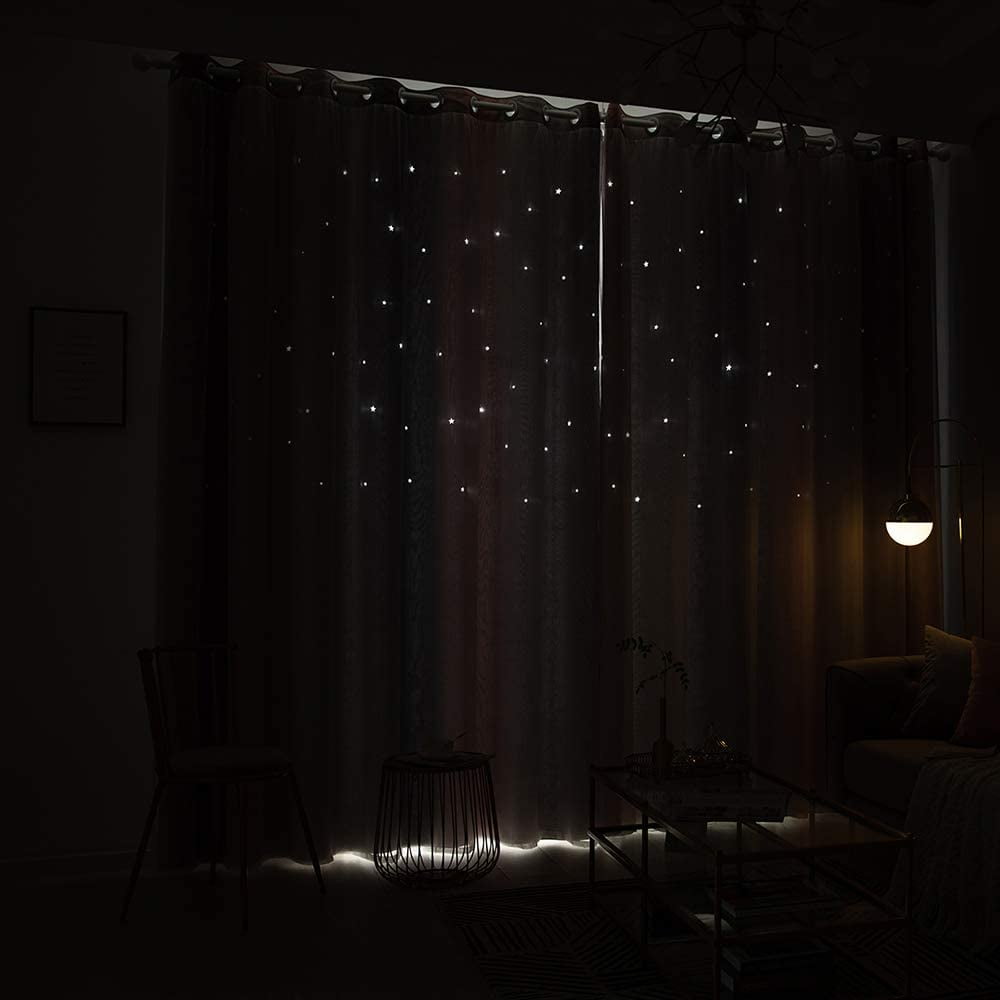 BSHAPPLUS Blackout Curtains with White Sheer Overlay Layered Window Drapes for Bedroom and Living Room (Blue and Yellow, 52 in x 84 in, 1 Panel) m16j2