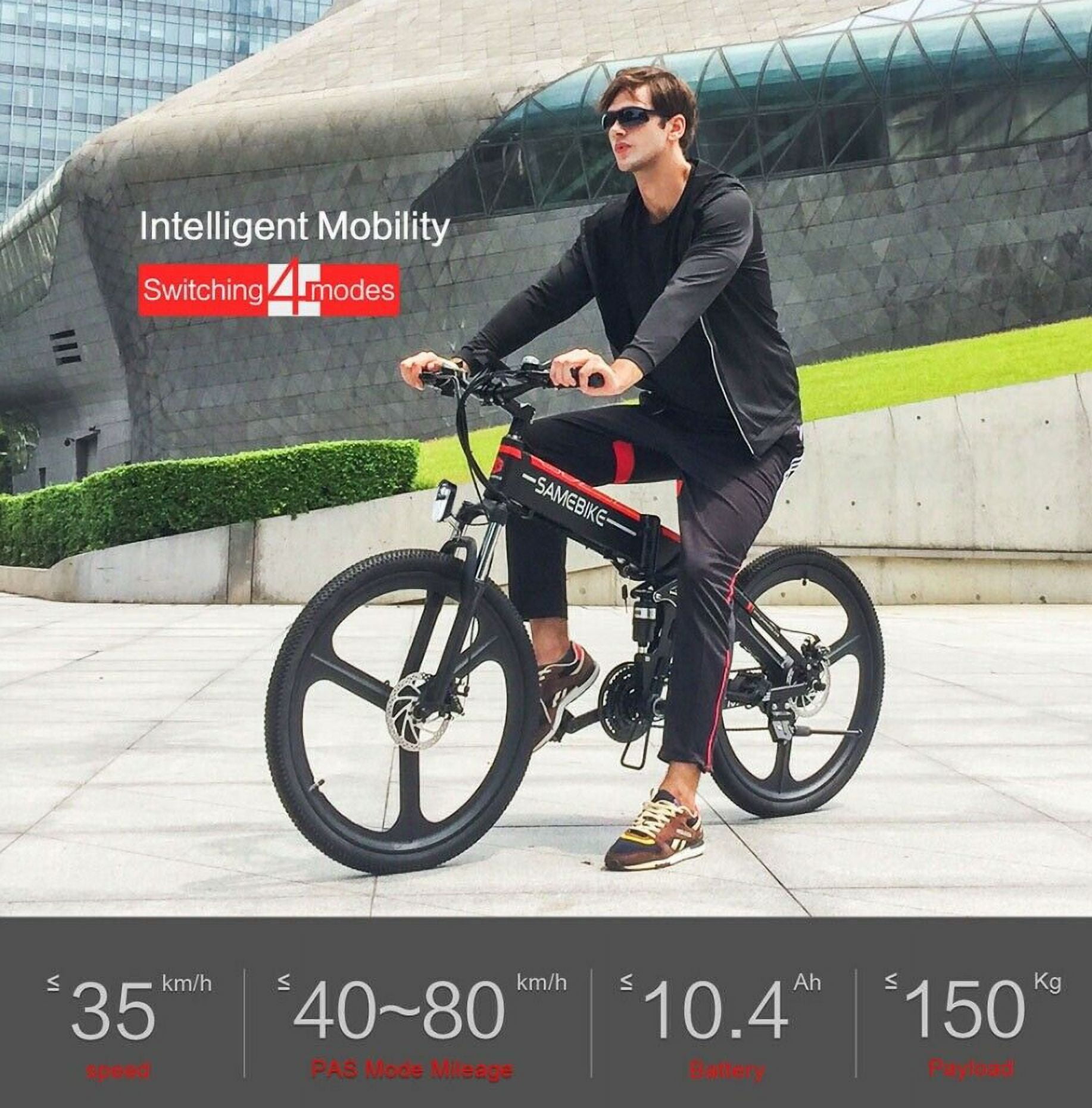SAMEBIKE 26-inch Folding Electric Bicycle, Commuter E-Bike with 350W Motor (Black/Red, 26 in) 0b4m5