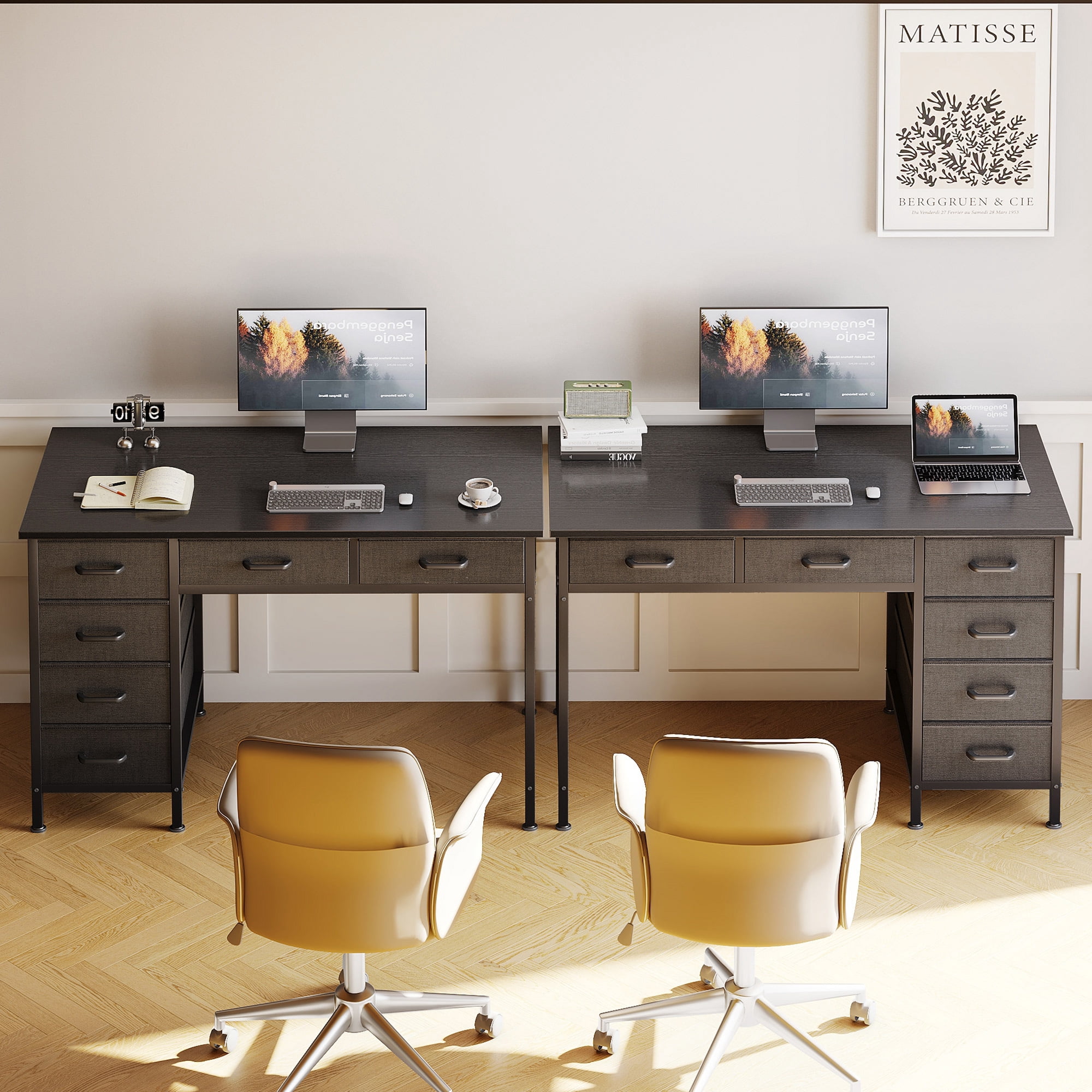 Casacomoda Home Office Desk with 6 Drawers, Modern Computer Desk for Small Spaces (Black, 40 in) 7foyz