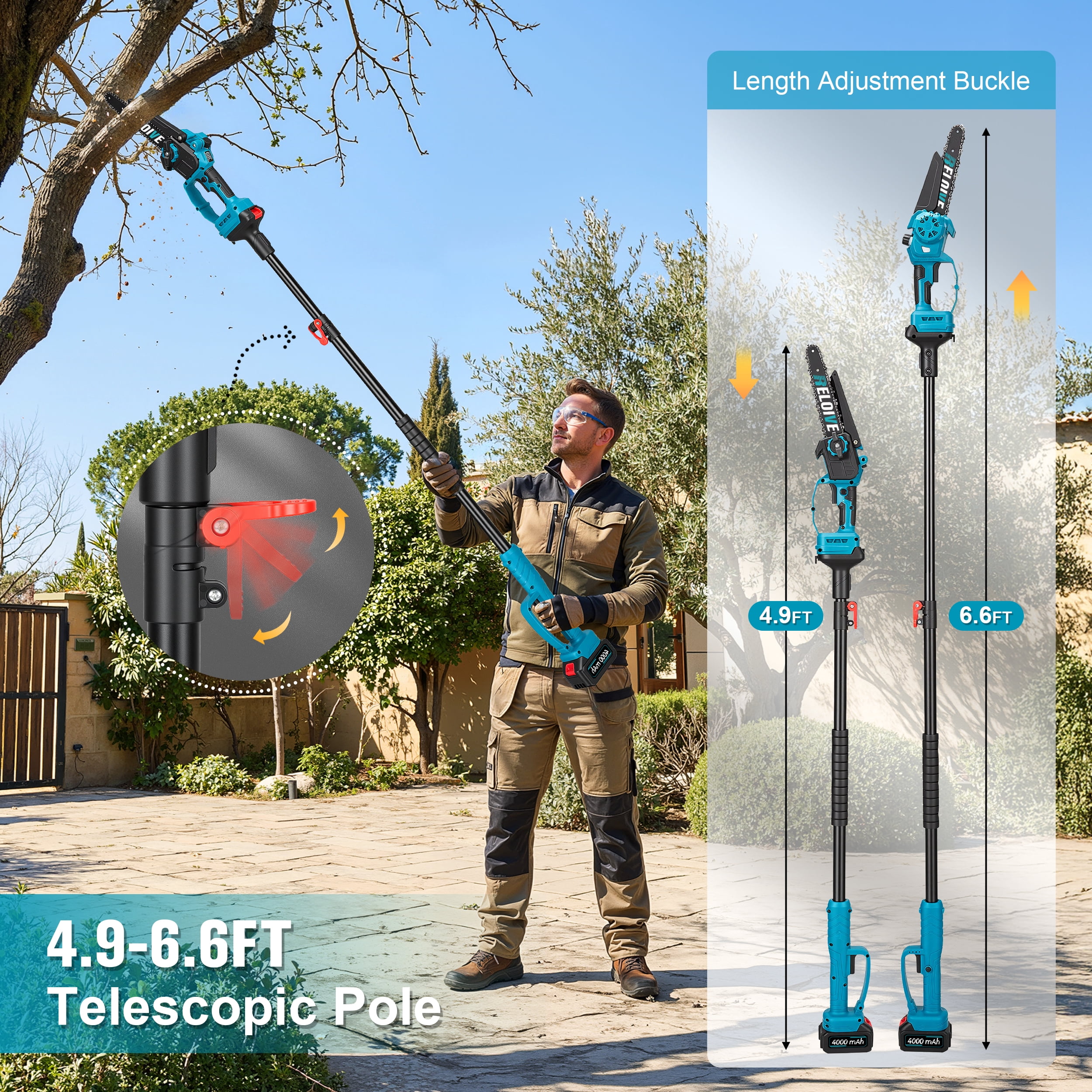 RELOIVE 3-in-1 Cordless Pole Saw and Mini Chainsaw Set, Telescoping Branch Cutter (4.9-6.8 ft, 2 Batteries) bfvpx