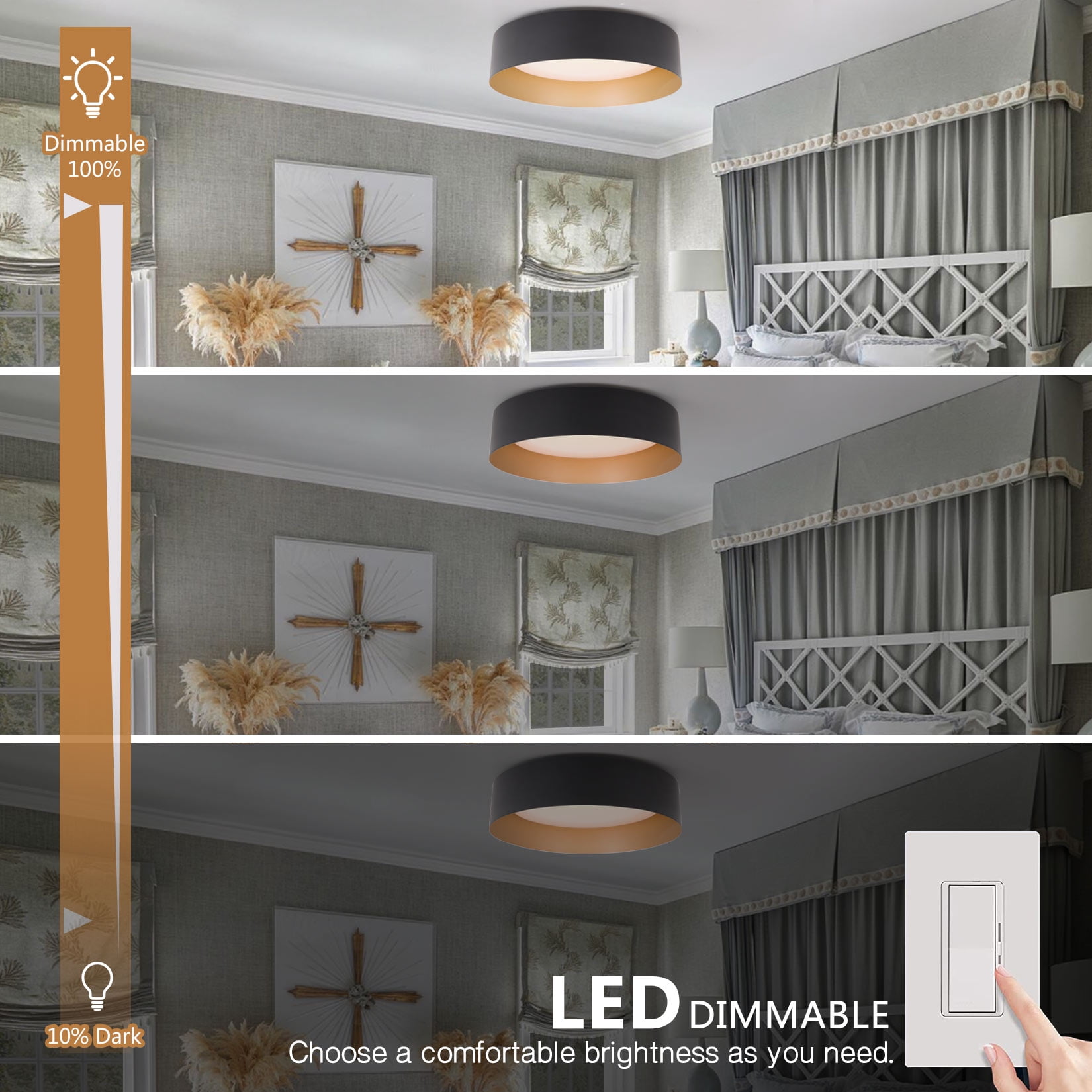 BESTOMINE LED Flush Mount Ceiling Light, Modern Dimmable Fixture for Bedroom and Hallway (Matte Black and Gold, 12.5 in) f7oba