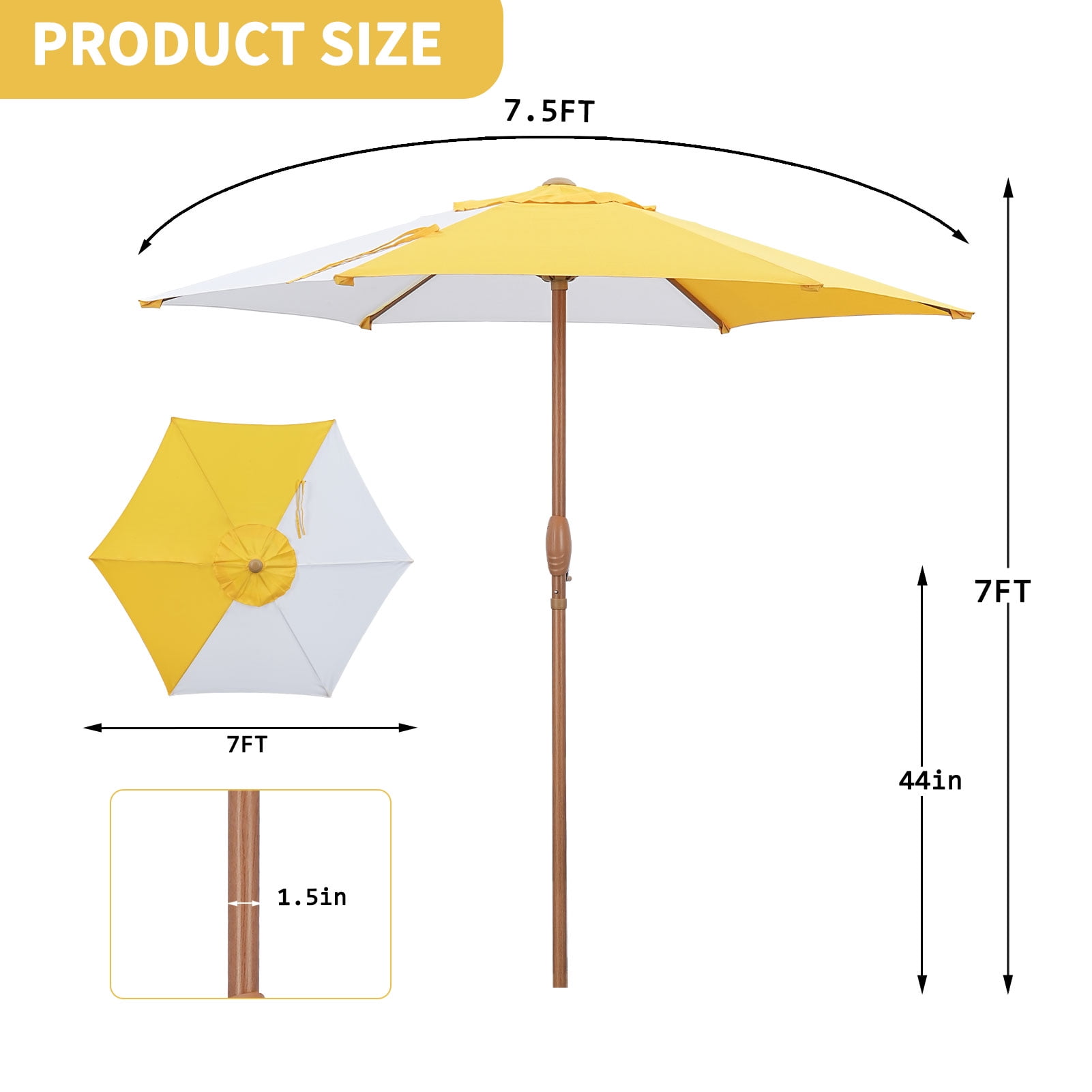 Ainfox 7.5 ft Round Market Patio Umbrella, UV-Resistant Outdoor Shade (Yellow/White Stripe, 7.5 ft) f32g9