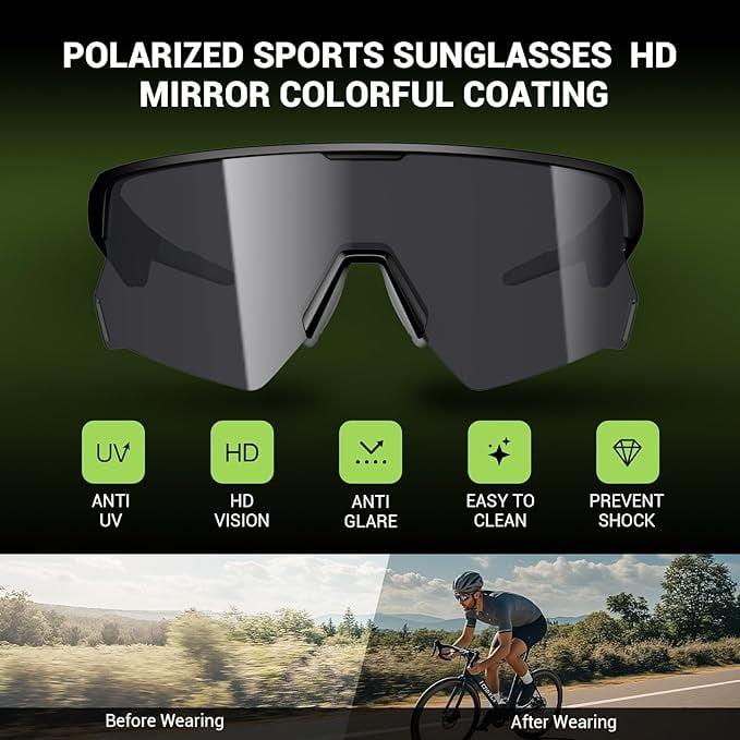 Blackview Smart Bluetooth Cycling Glasses with Open-Ear Audio, Polarized UV Protection Lenses, Built-in Mic & Magnetic Charging (Black, One Size) 2flj3