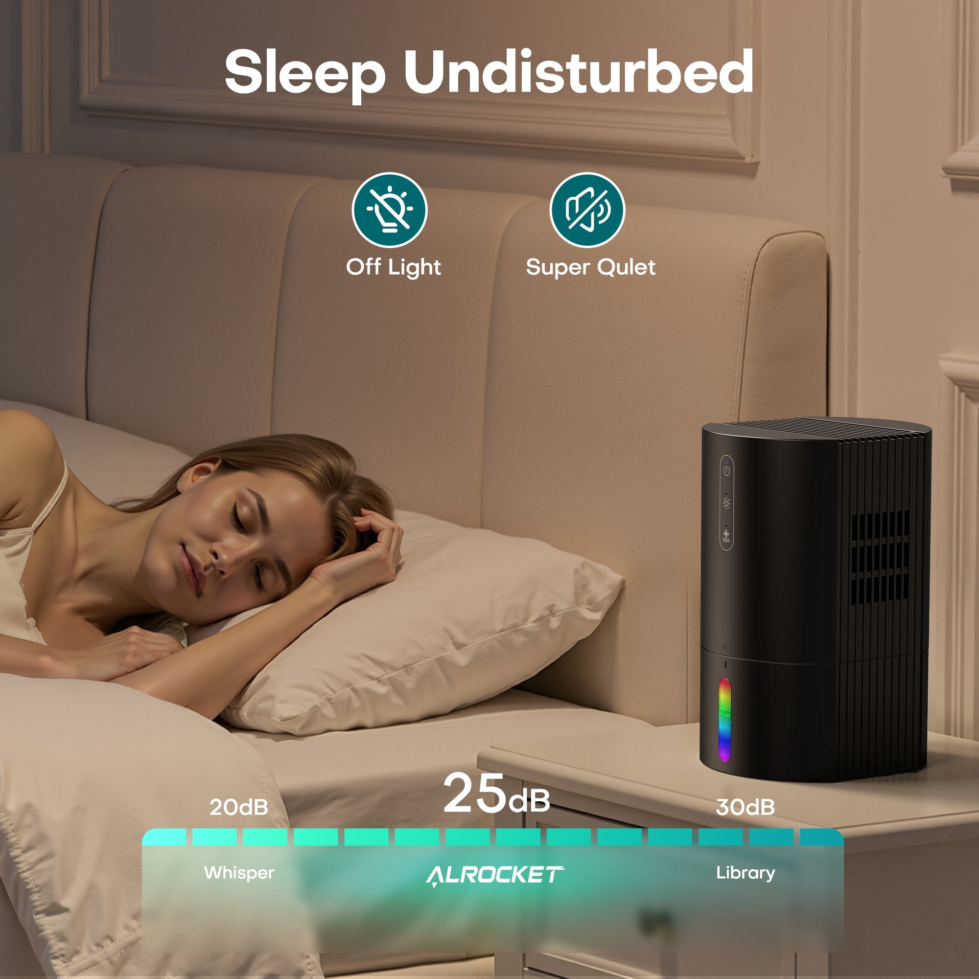ALROCKET Compact Dehumidifier for Home and Bathroom, Quiet Operation with LED Light (Black, 35 fl oz) oc7lf
