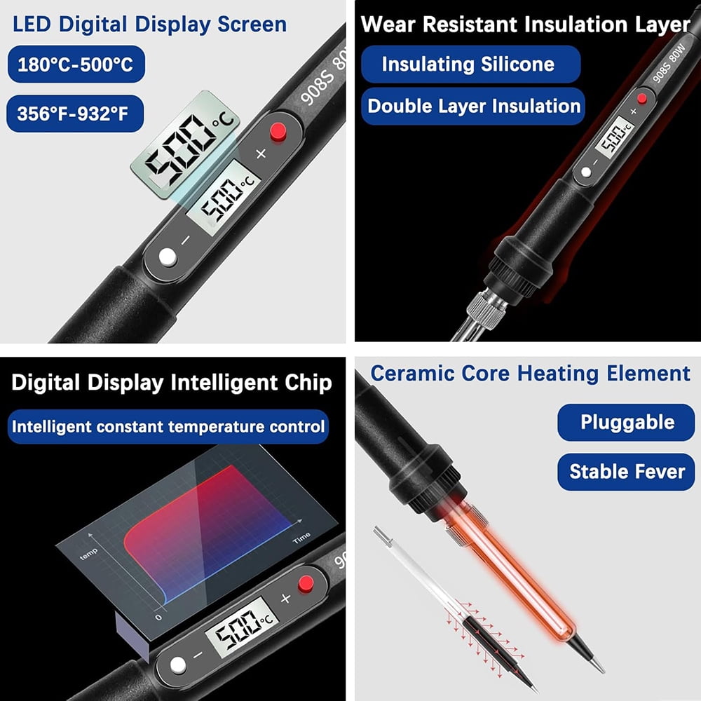 Maystar 80W Electric Soldering Iron Kit, Adjustable Temperature Digital Display for Circuit Board Repair (1 Piece) yzldk
