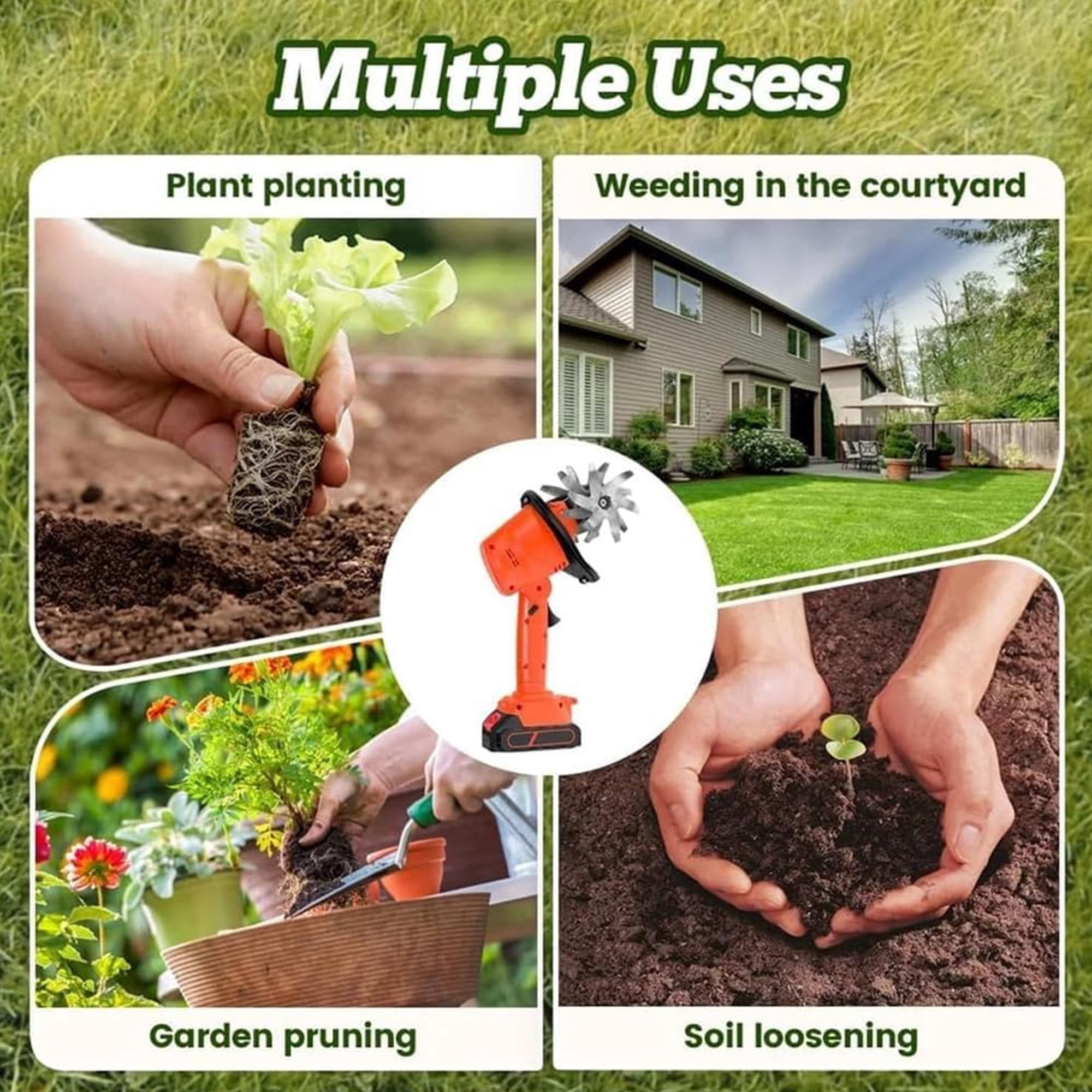 Runbaixing 24V Cordless Electric Tiller, Handheld Garden Cultivator for Soil Aeration and Weeding (4 in Tilling Width, 4 in Tilling Depth) hzqmt
