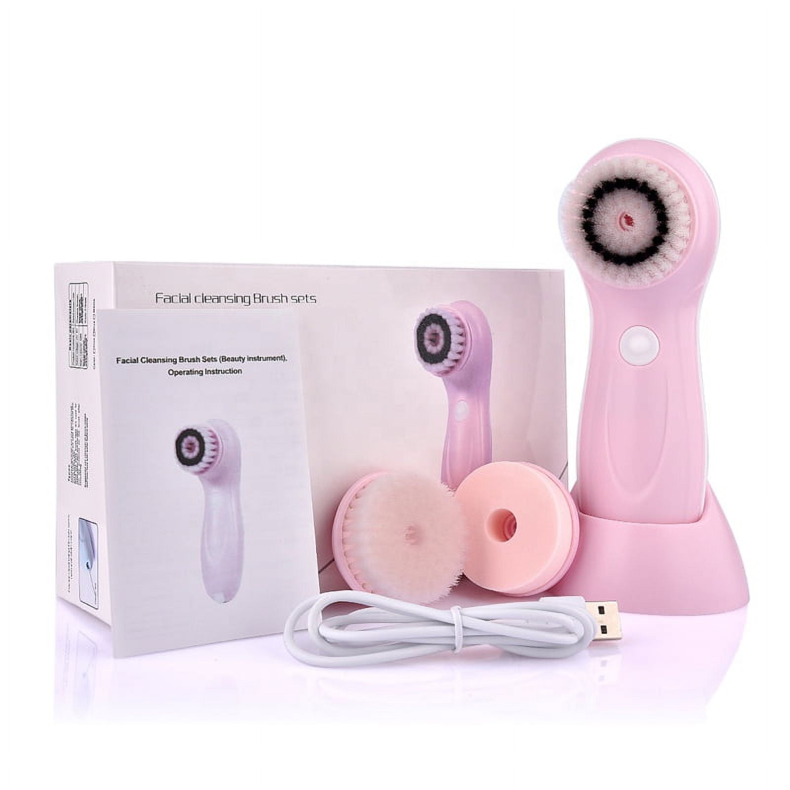 Musment Electric Facial Cleansing Brush, Waterproof Rotating Face Scrubber with 3 Brush Heads (Pink) pek5u